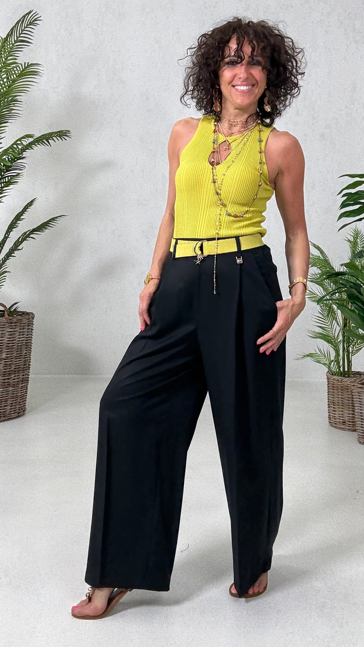 839 P25 NERO PANTALONE PALAZZO CON PIEGONE IN TWILL LYOCELL