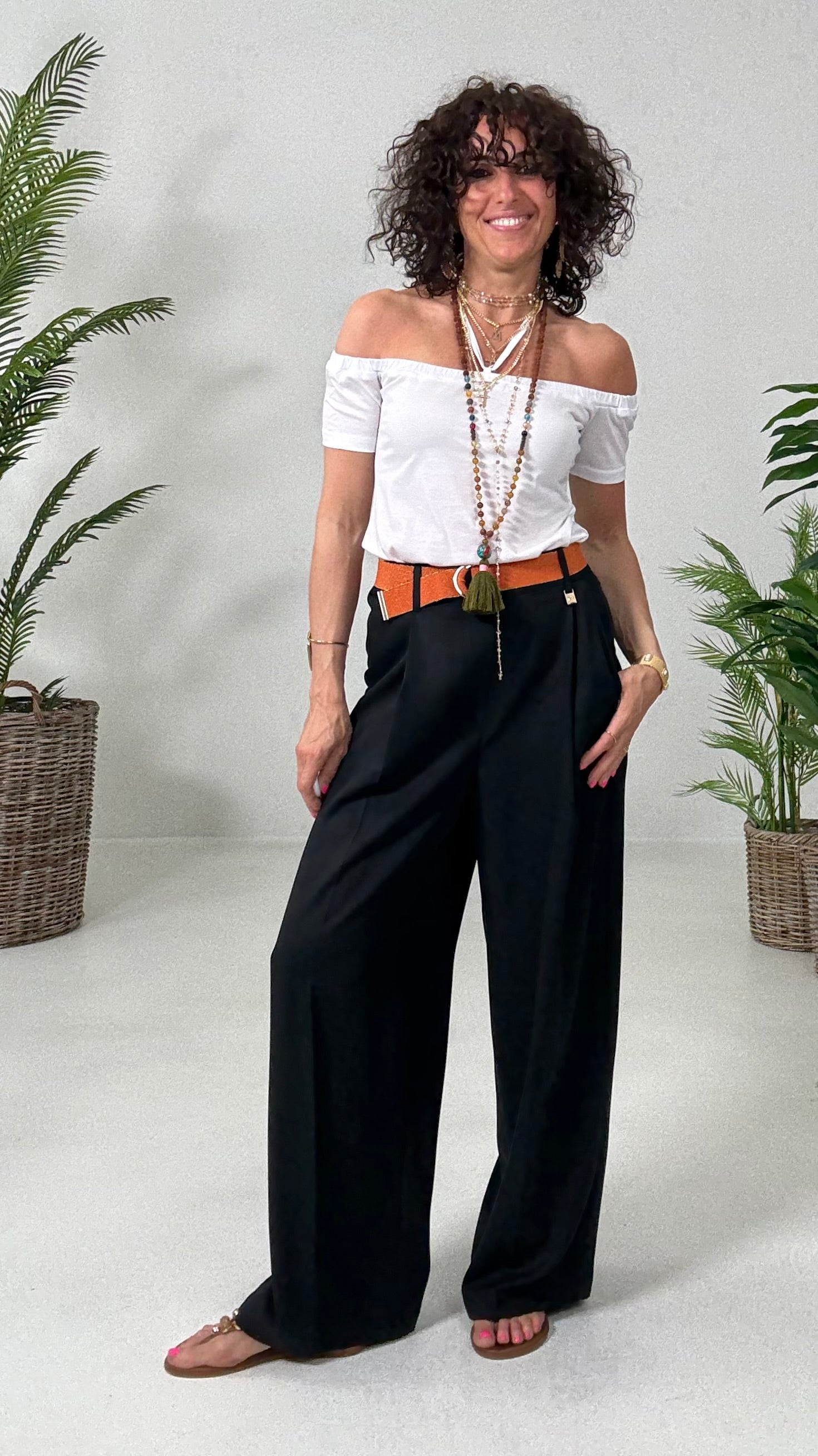 839 P25 NERO PANTALONE PALAZZO CON PIEGONE IN TWILL LYOCELL