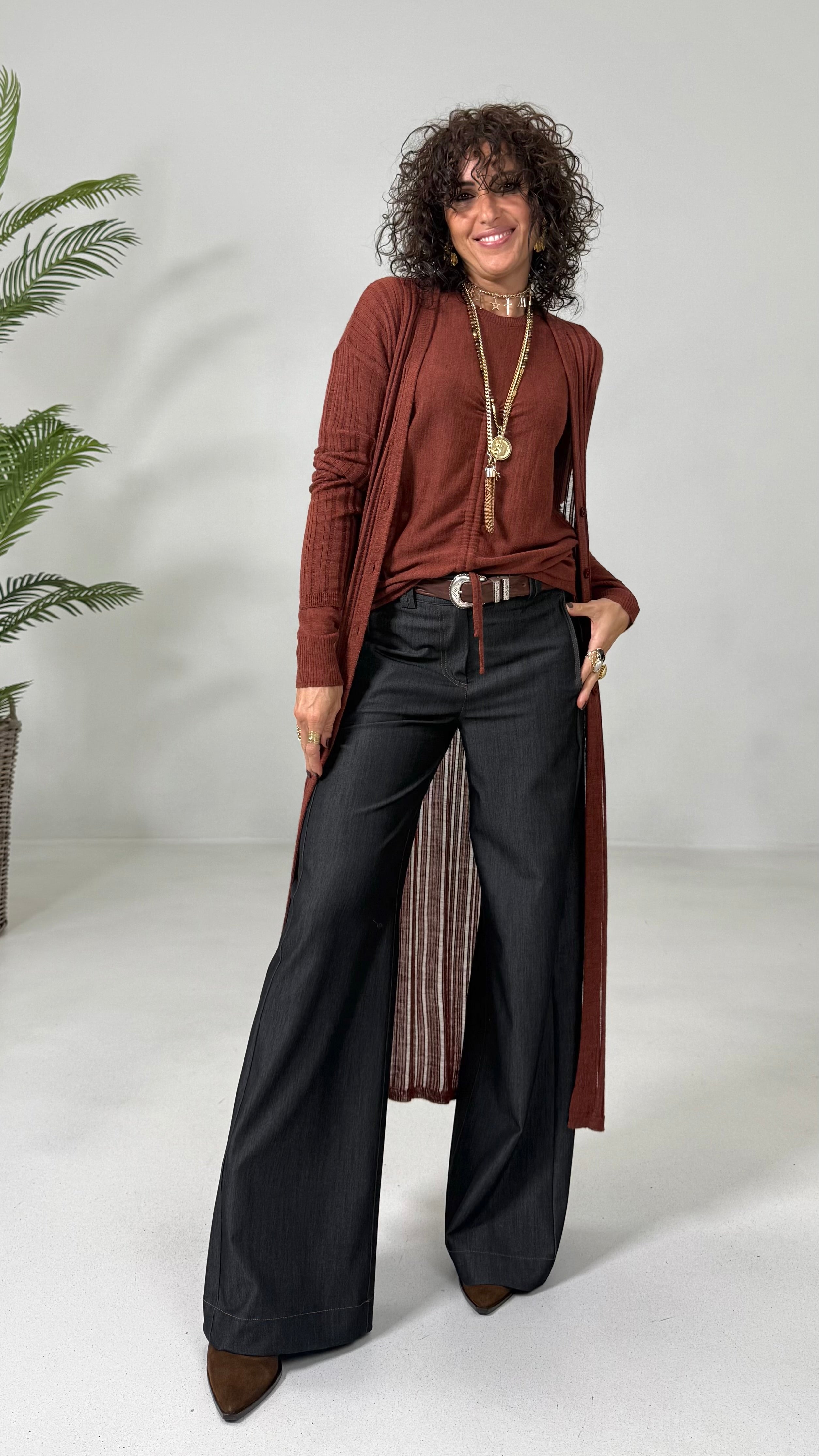 CARDIGAN LUNGO IN LANA VISCOSA PUNTO TRAFORATO
