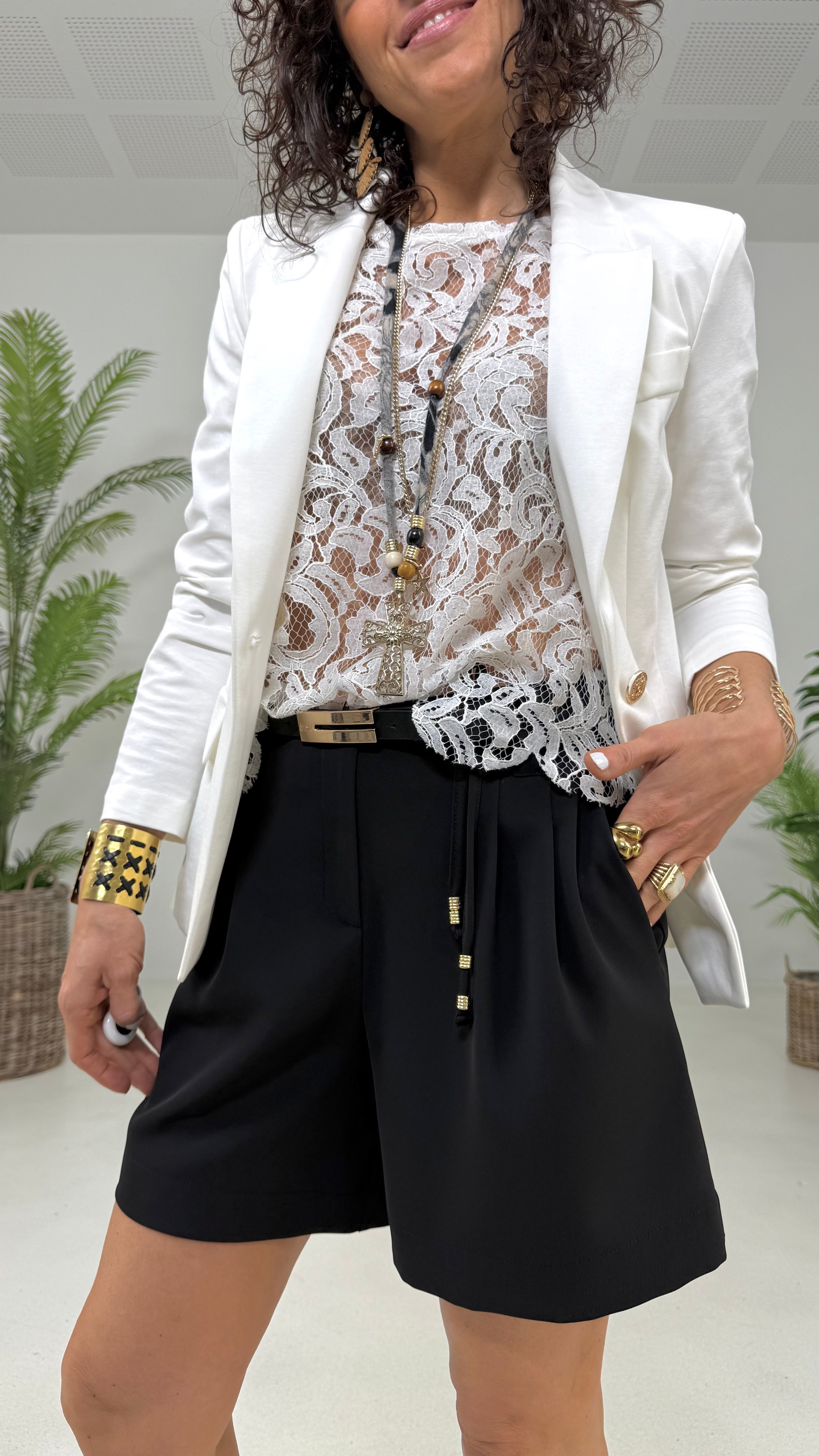 BLUSA LINEA SLIM IN PIZZO SMERLATO