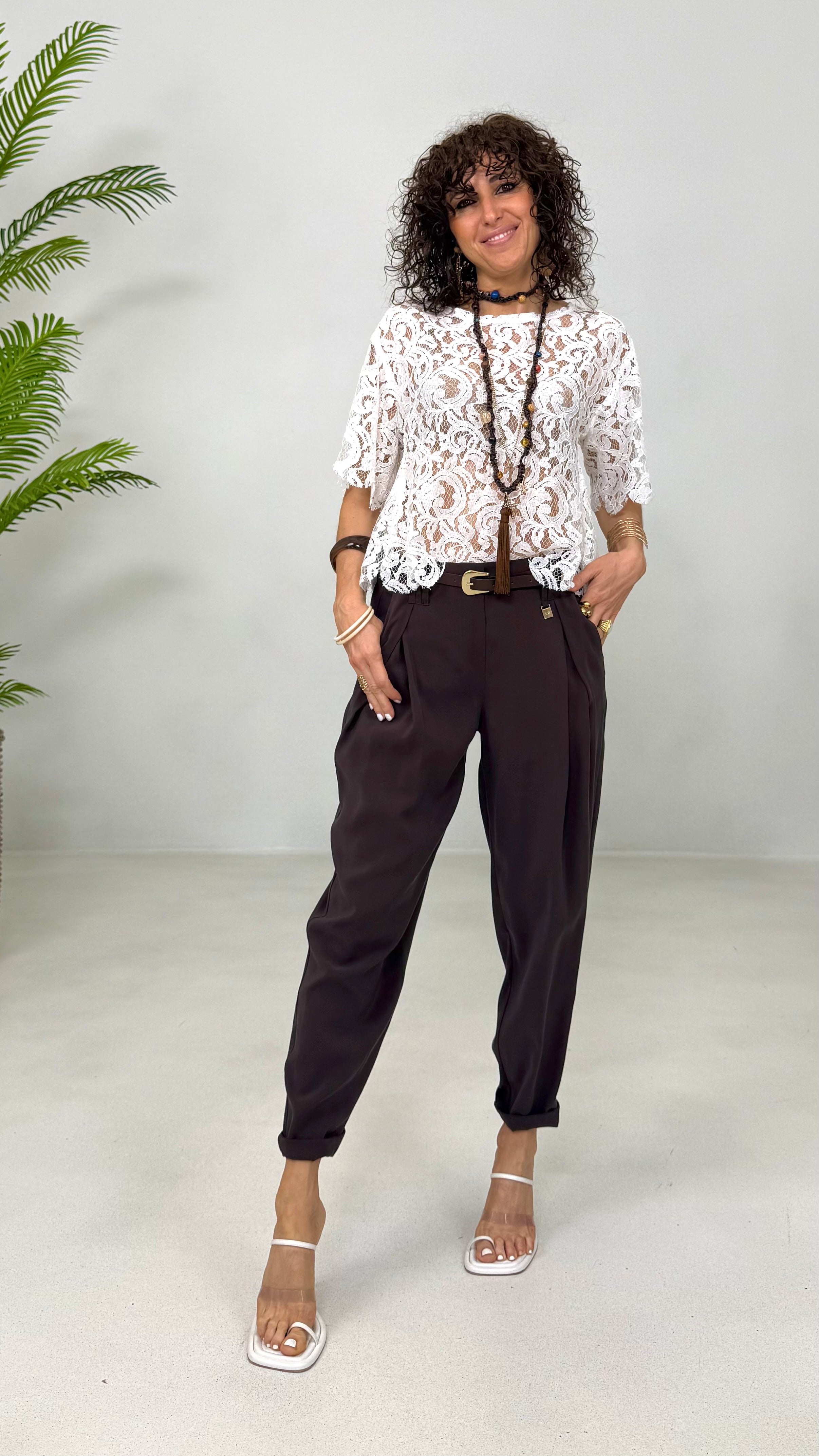 BLUSA LINEA SLIM IN PIZZO SMERLATO