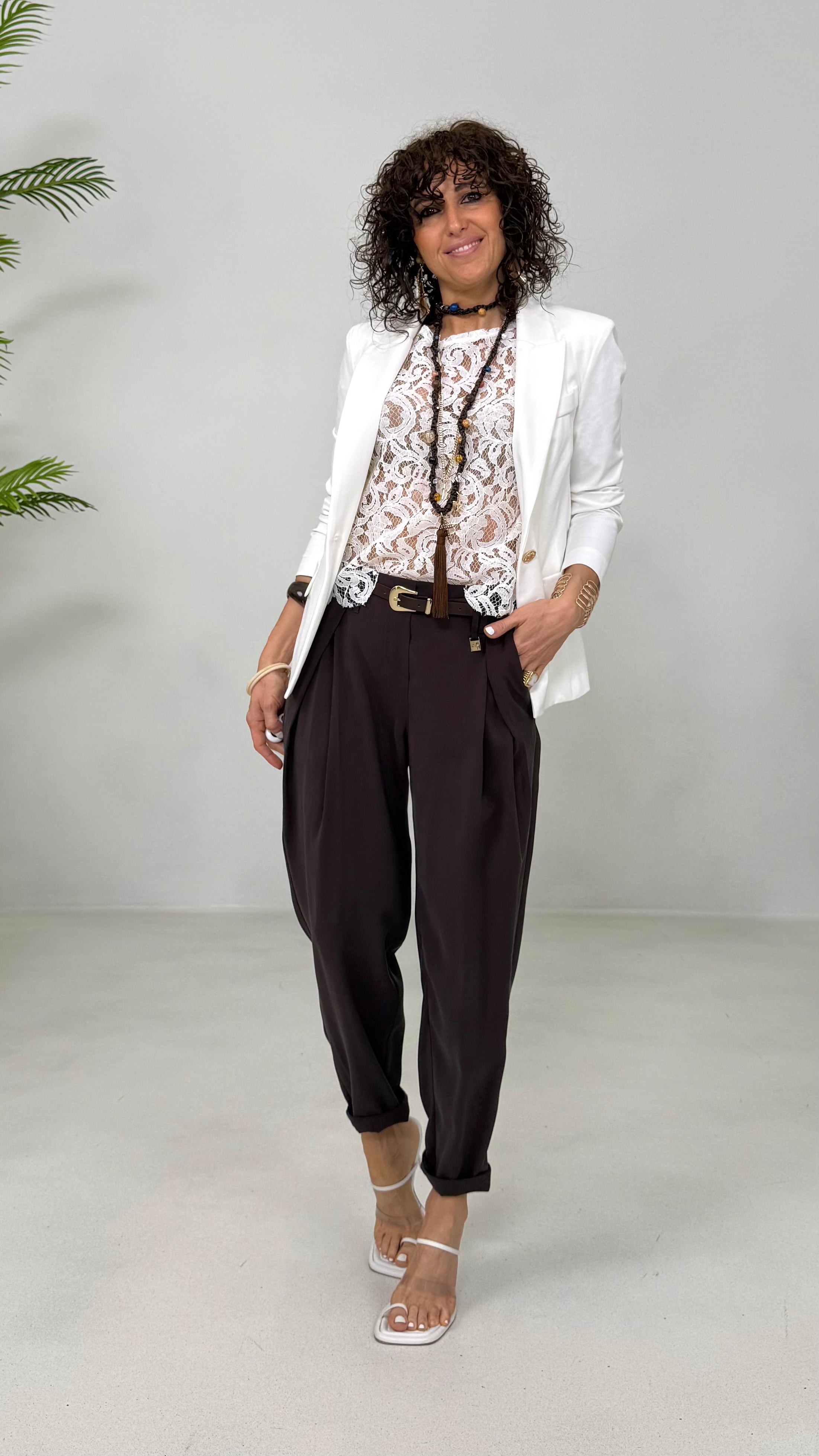 BLUSA LINEA SLIM IN PIZZO SMERLATO