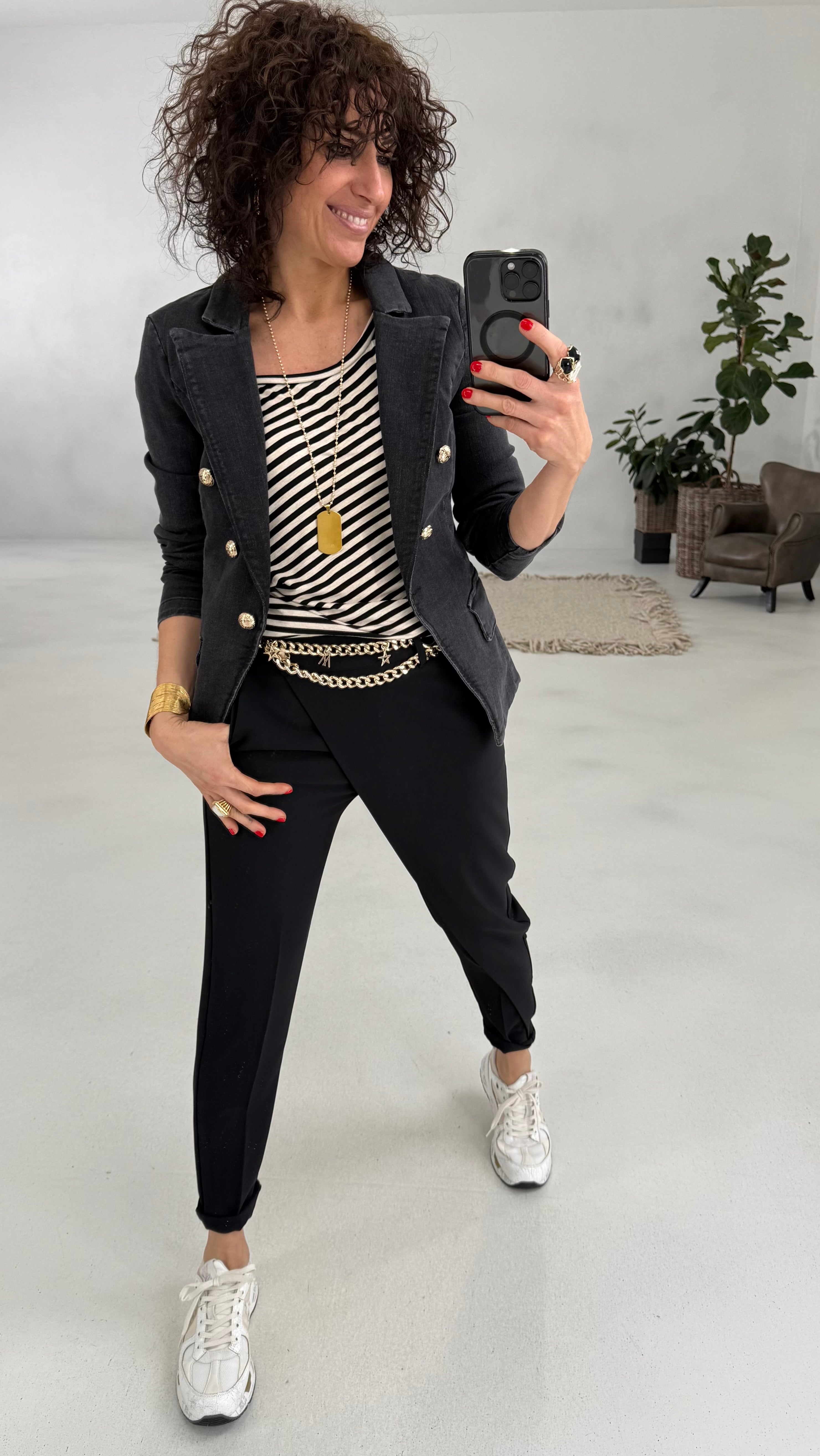 804 P25 NERO PANTALONE CON PANNELLO DAVANTI IN CADY