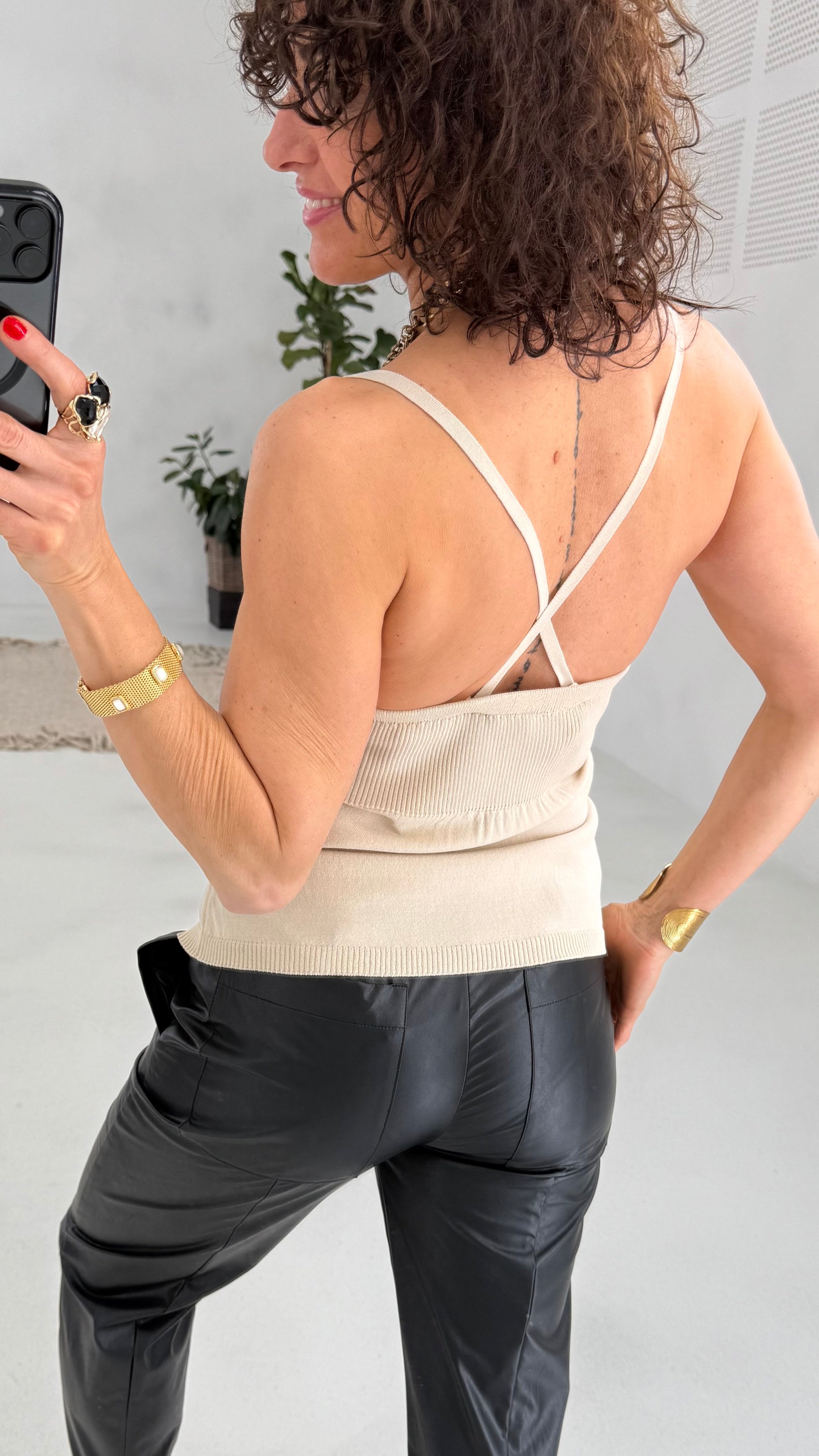 108 P25 BEIGE TOP BUSTINO LINEA SVASATA IN VISCOSA ELASTICA