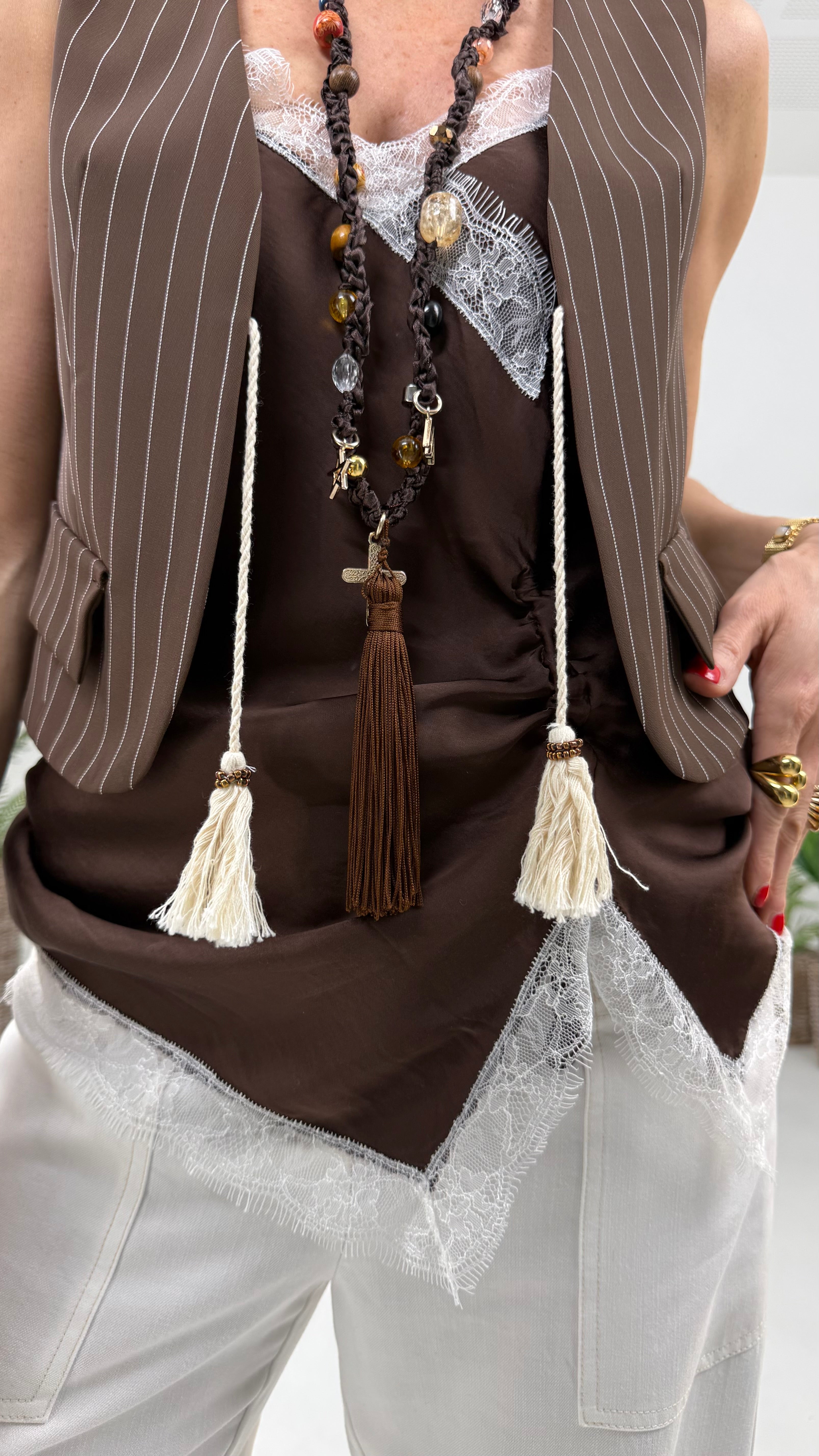 TOP LINGERIE IN RASO DI VISCOSA CON PIZZO