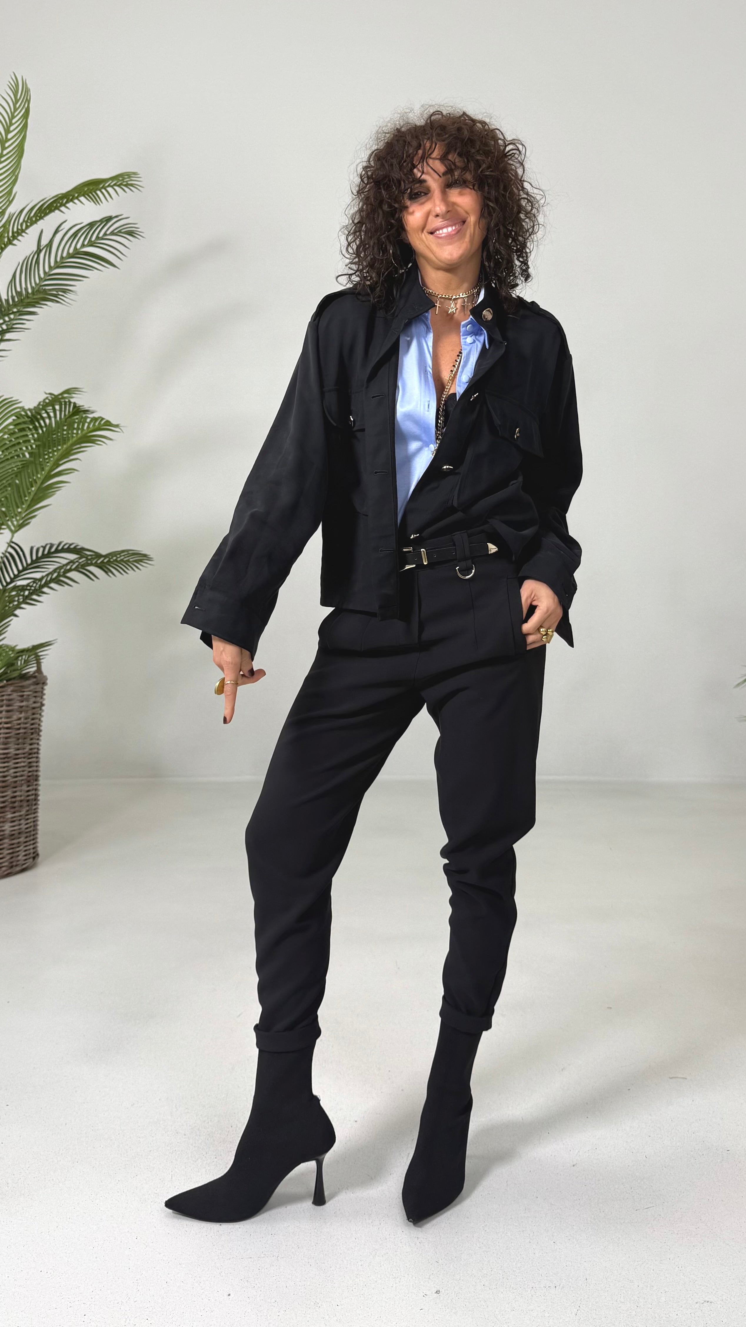 CAMICIA GIACCA CON TASCONI IN TECNICO VISCOSA EFFETTO CUPRO