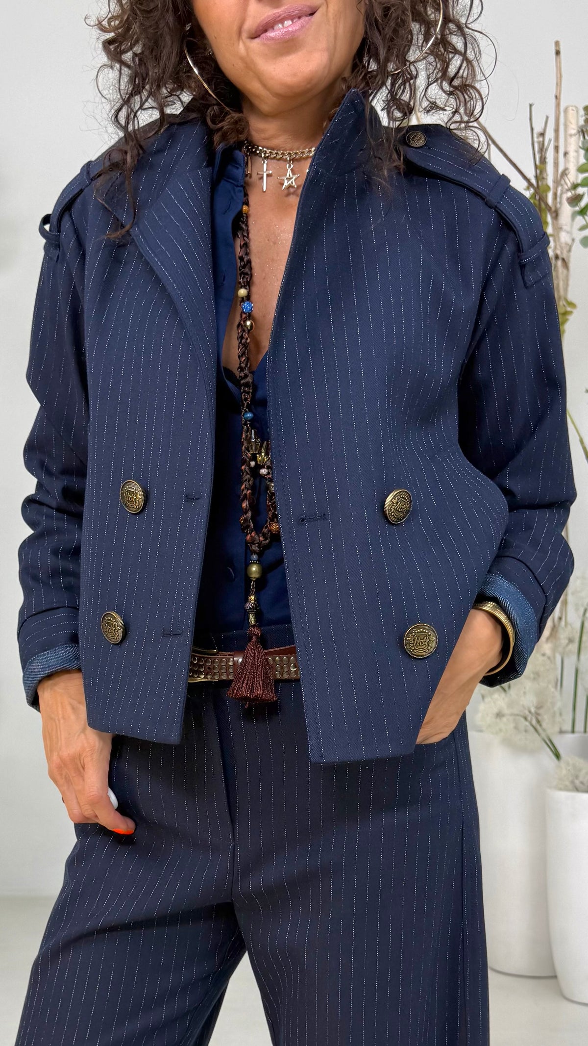 GIACCA SPENCER IN FLANELLA GESSATA