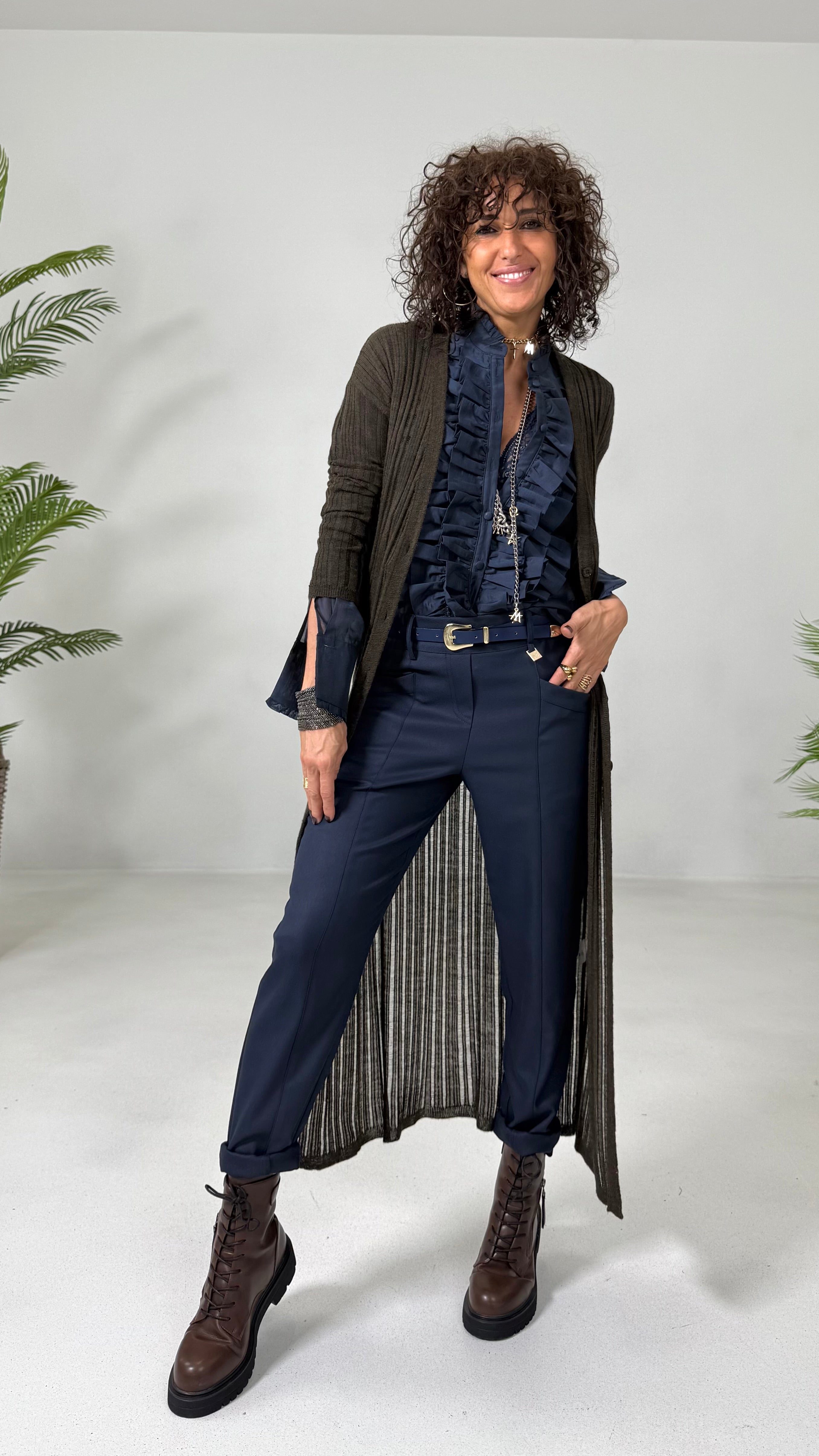 CARDIGAN LUNGO IN LANA VISCOSA PUNTO TRAFORATO