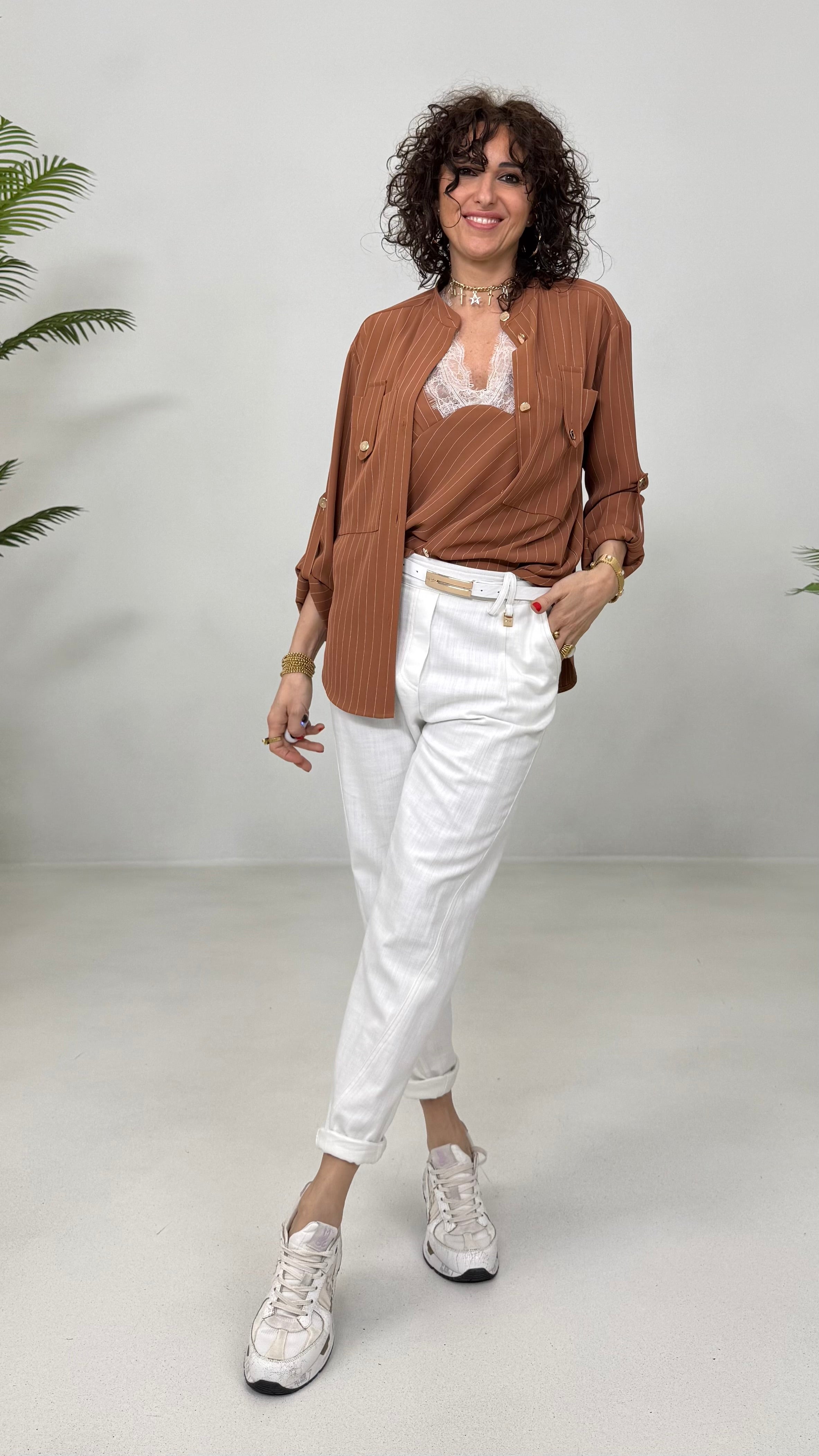 TOP GESSATO IN CADY FLUIDO CON PIZZO