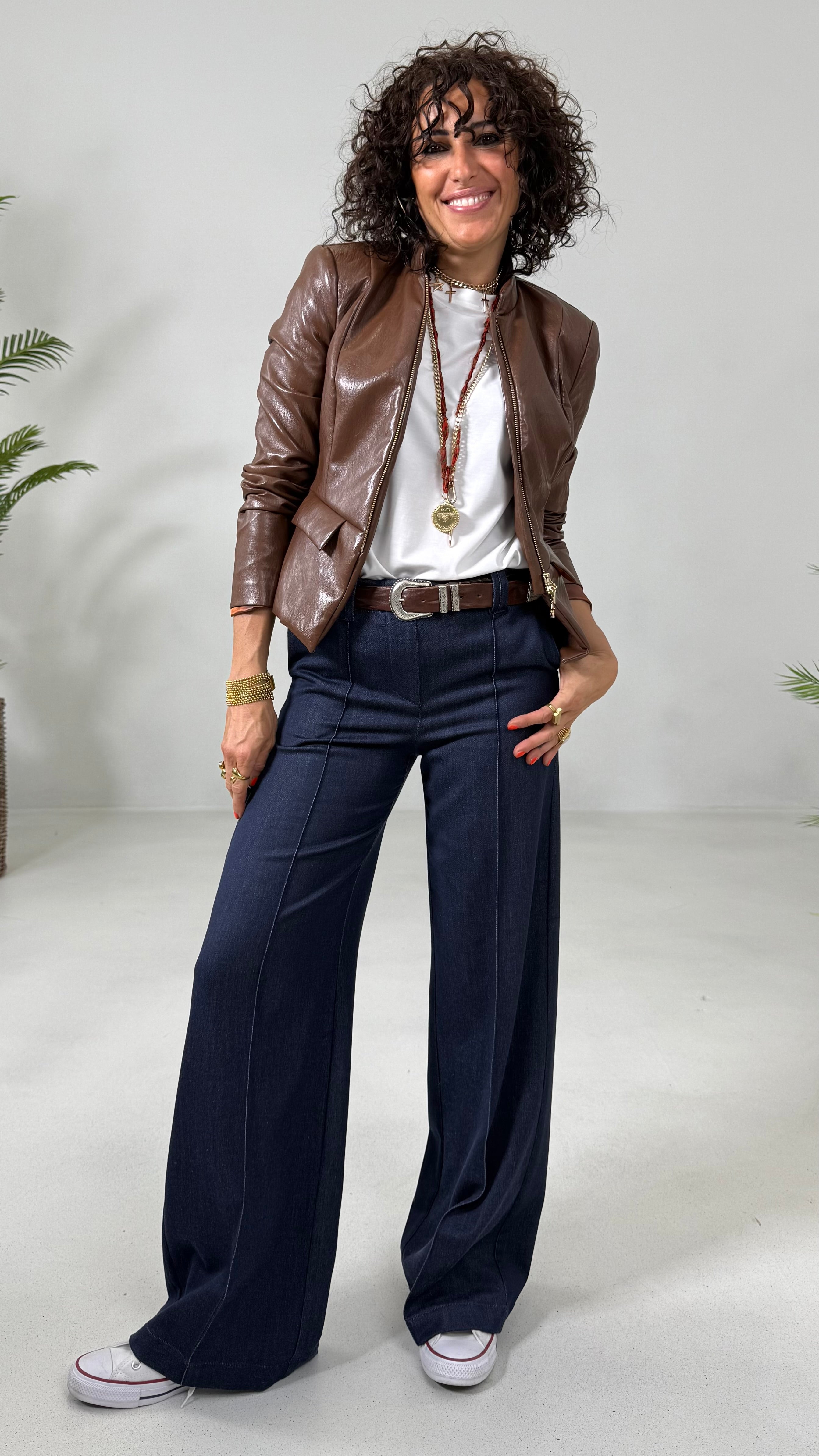 PALAZZO IN MAGLIA TECNICA EFFETTO JEANS