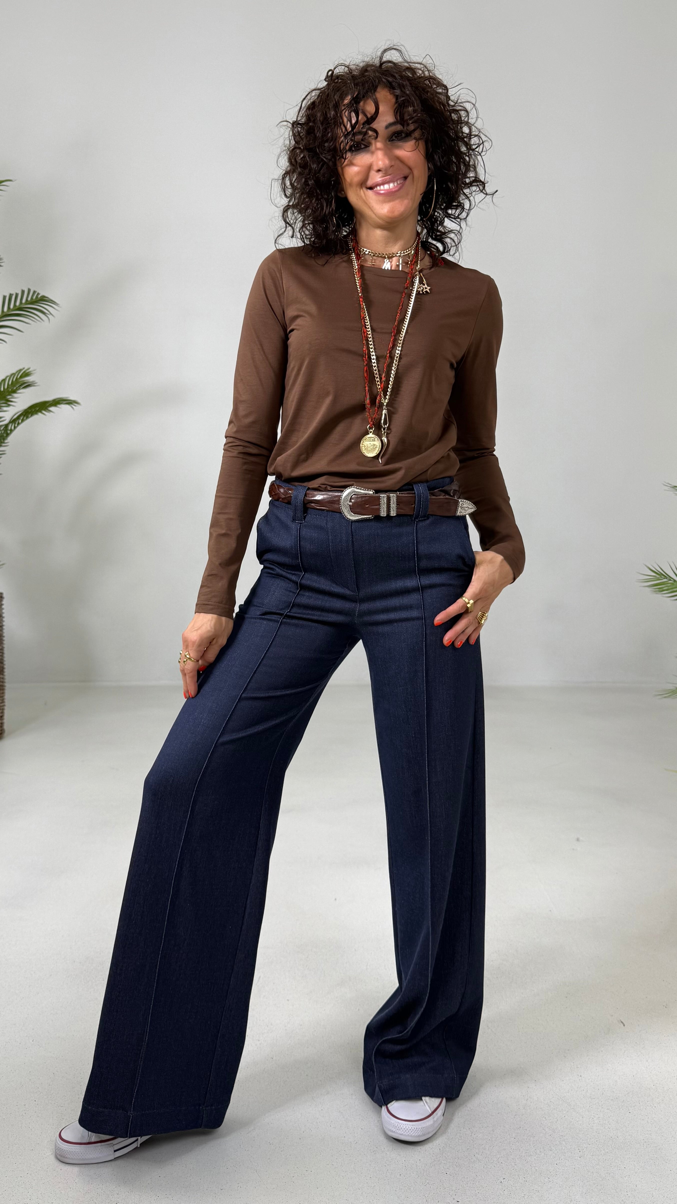 T-SHIRT BASIC MANICA LUNGA IN JERSEY DI COTONE MODAL