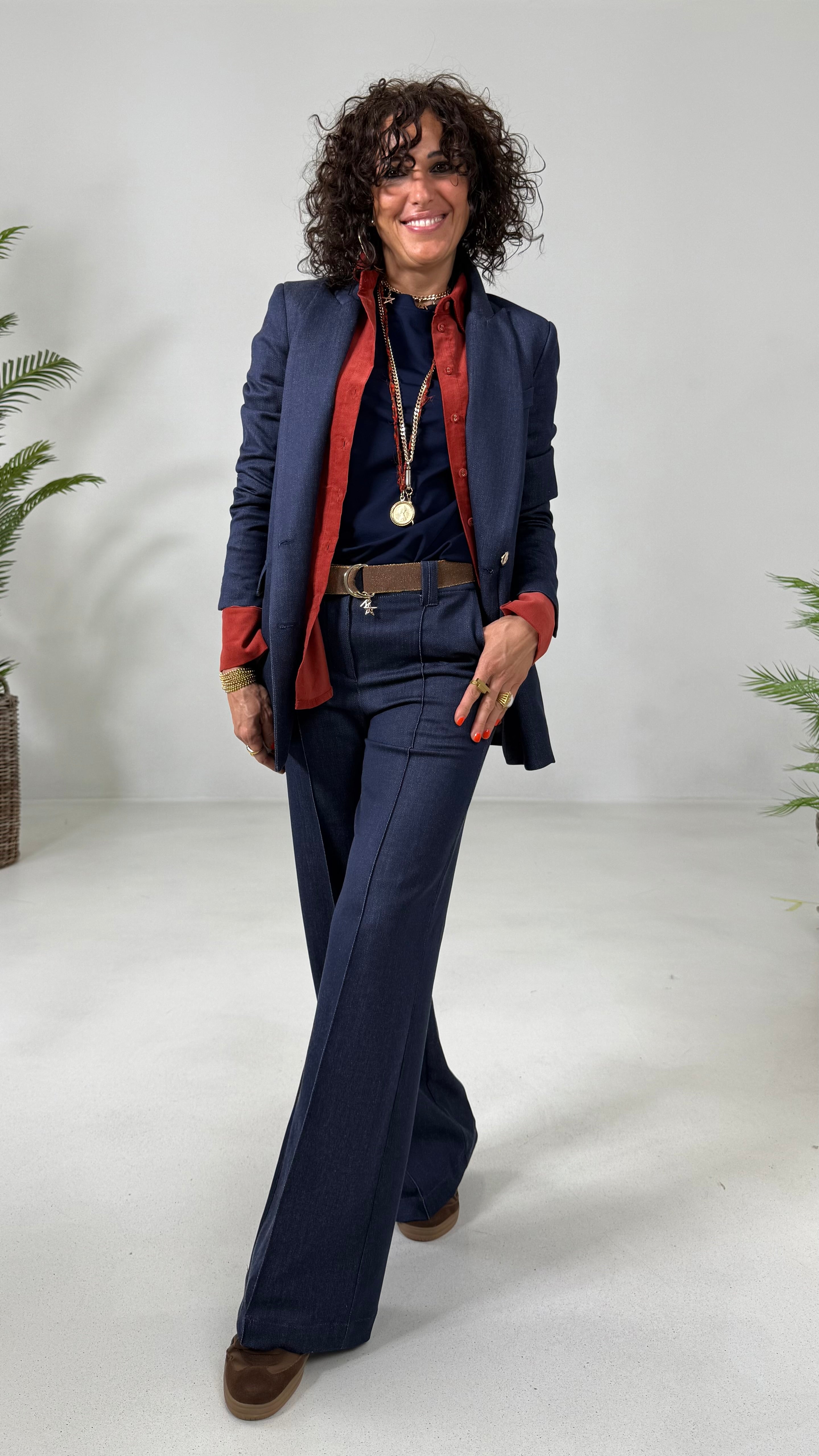 GIACCA DOPPIO PETTO IN MAGLIA TECNICA EFFETTO JEANS