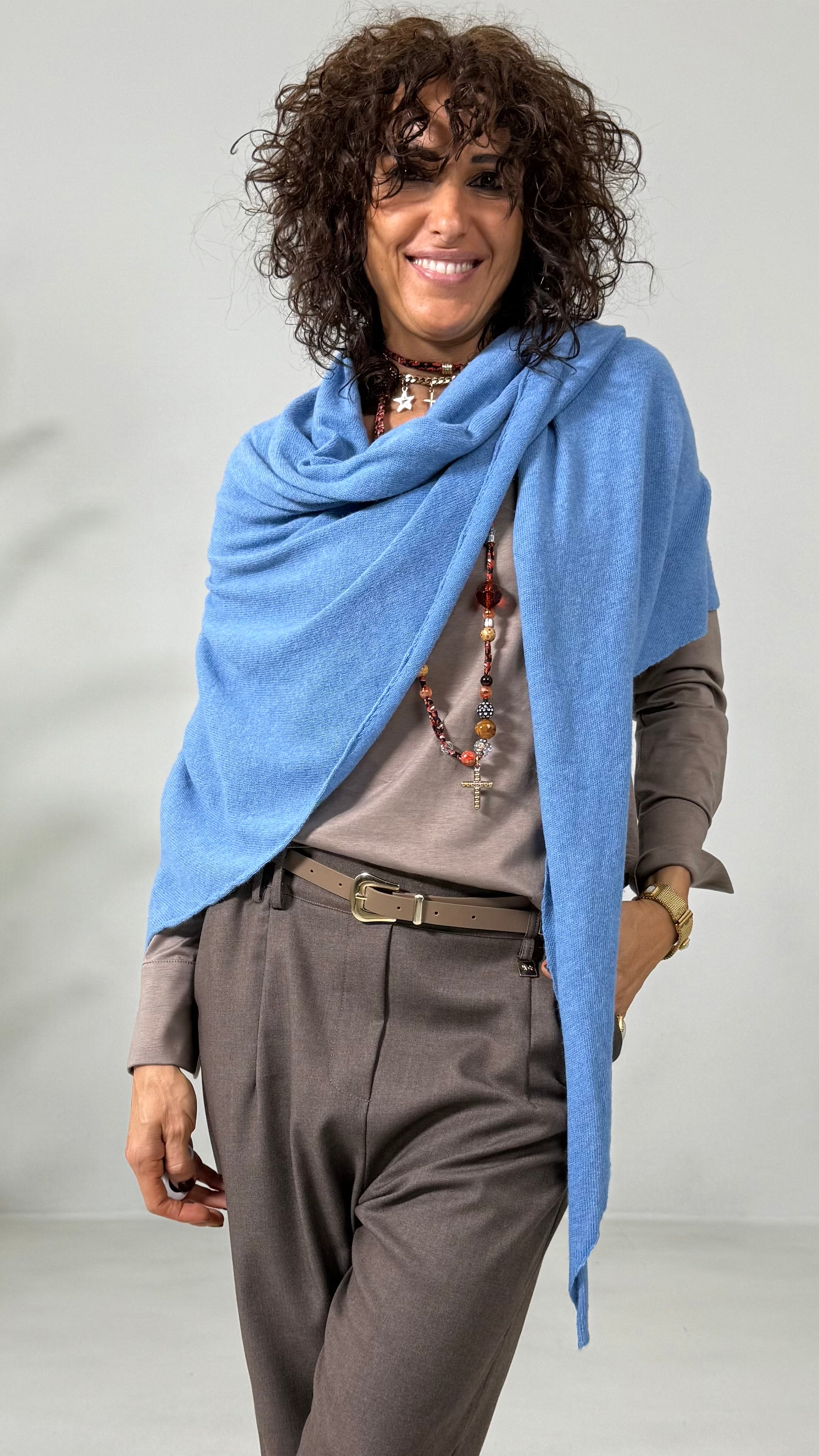 SCIARPA MANTELLA TRIANGOLARE IN MISTO CASHMERE