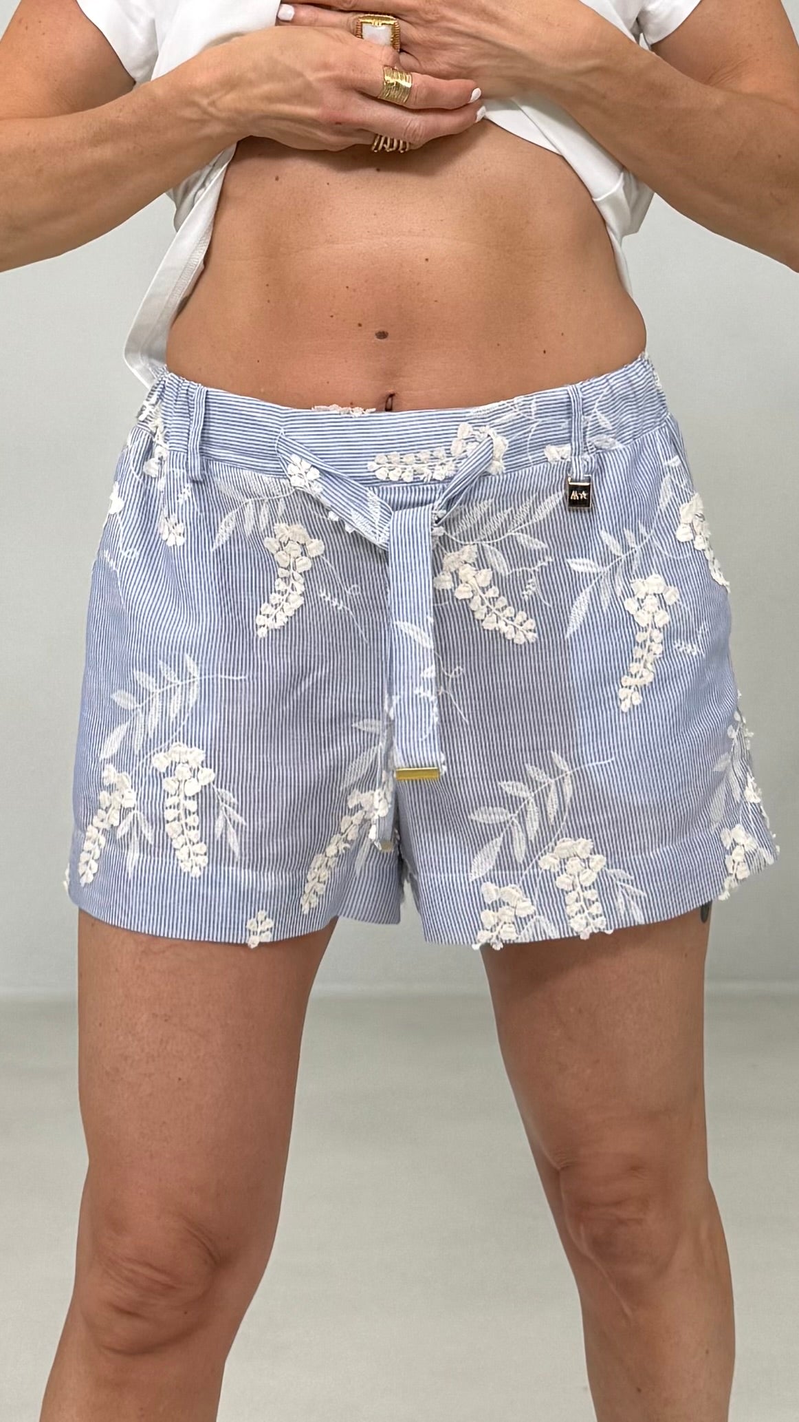 SHORTS IN MICRORIGA COTONE RICAMATO