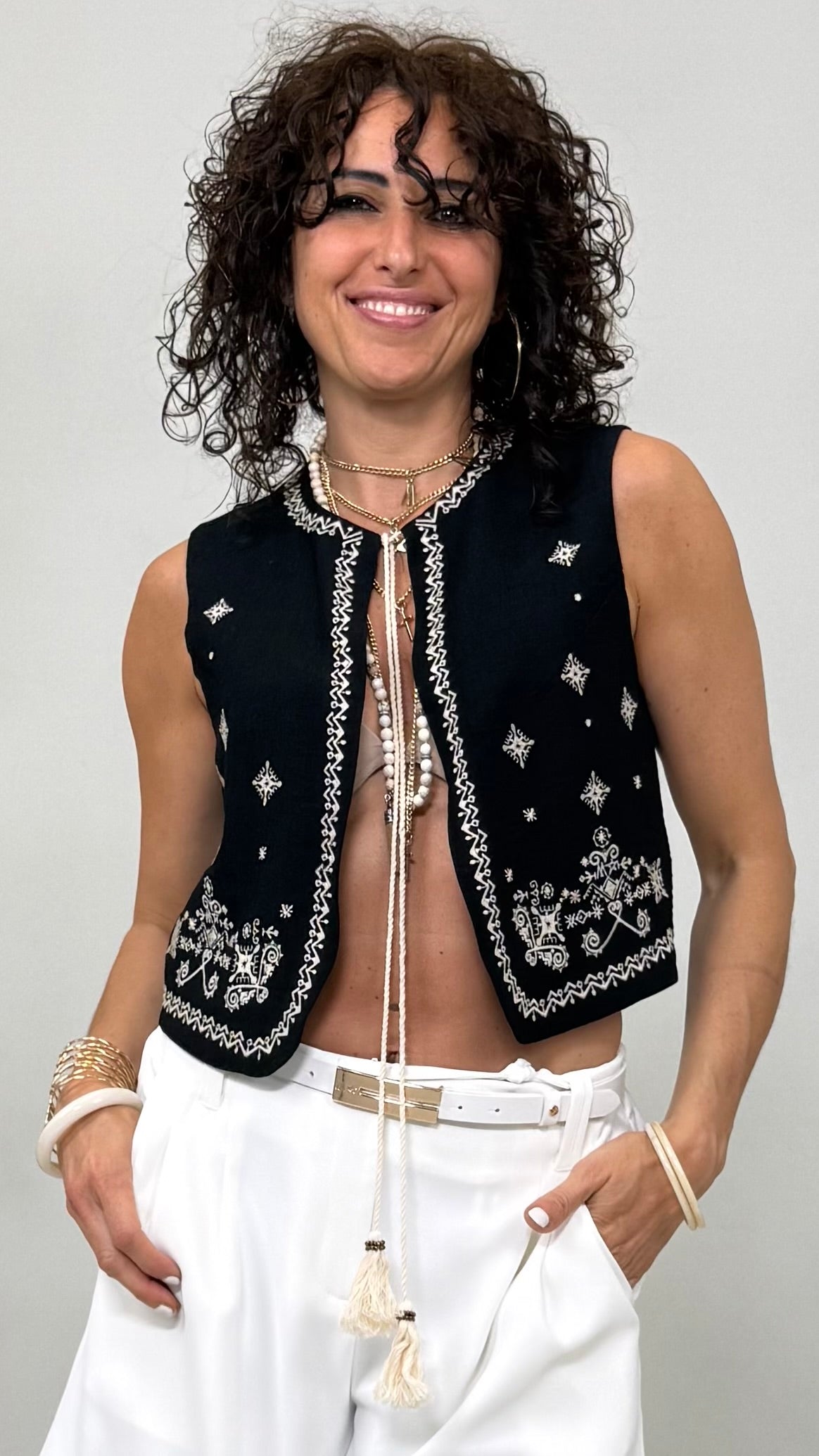 GILET IN VISCOSA CRASH CON RICAMI
