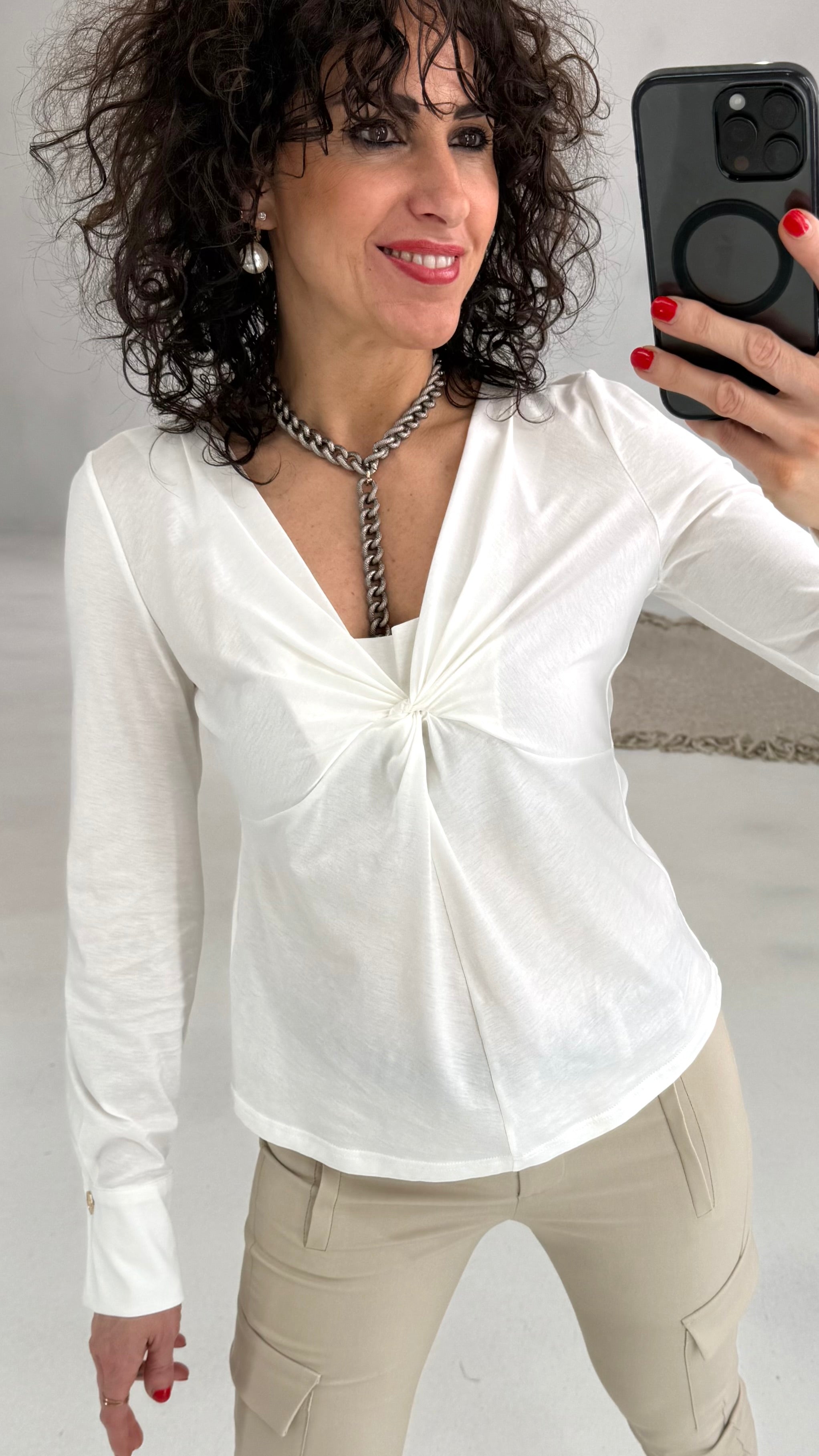 612 P25 BIANCO LATTE CAMICIA CON NODO IN COTONE MODAL