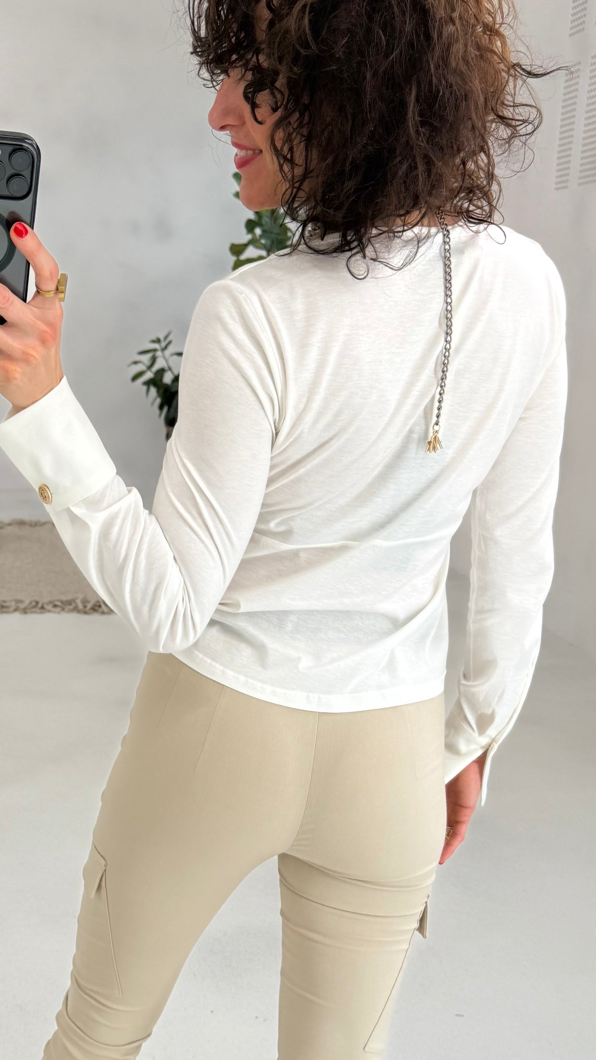 612 P25 BIANCO LATTE CAMICIA CON NODO IN COTONE MODAL
