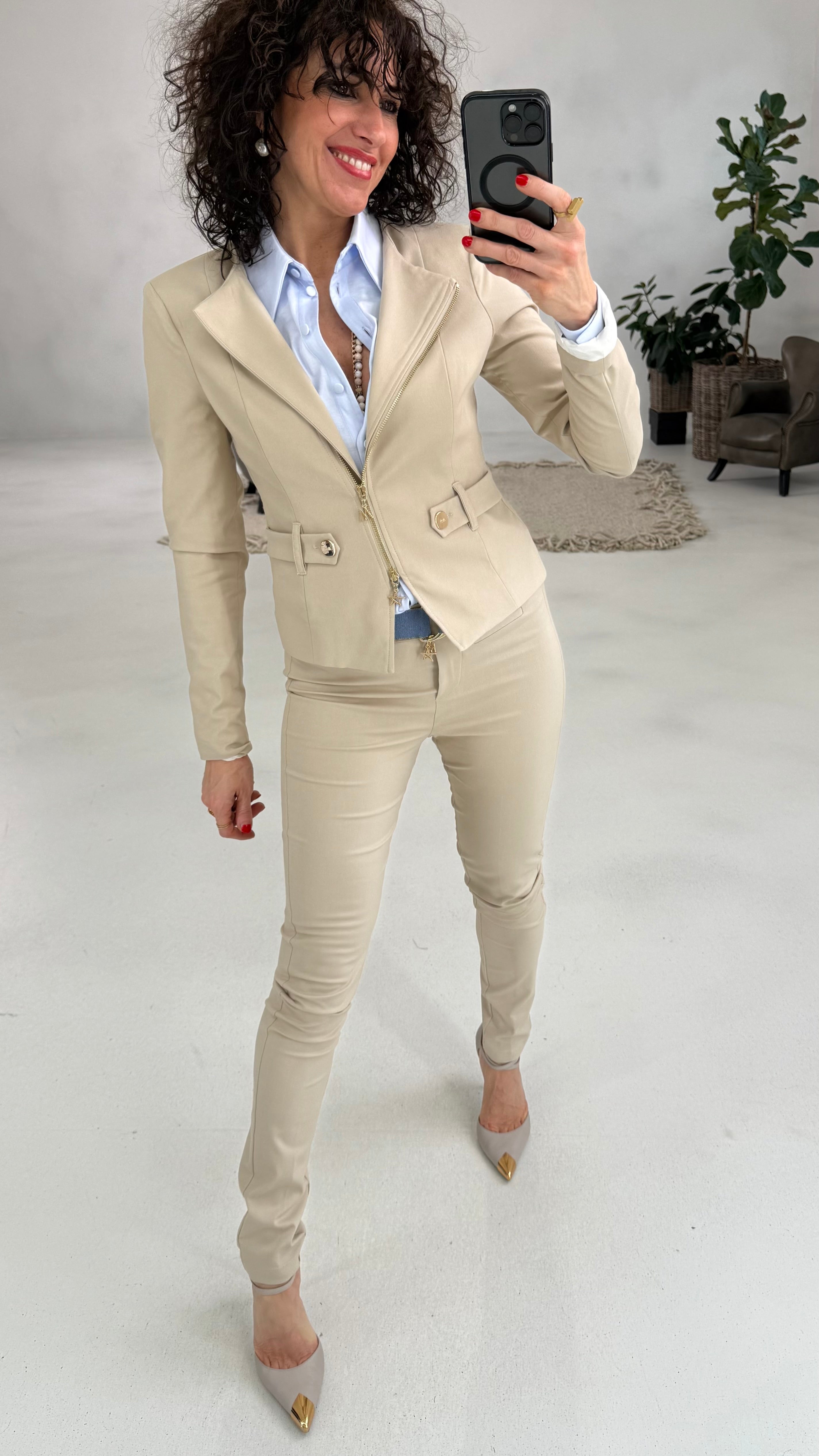 808 P25 BEIGE SKINNY ZERO STRESS IN TESSUTO TECNICO DI VISCOSA SUPER ELASTICO