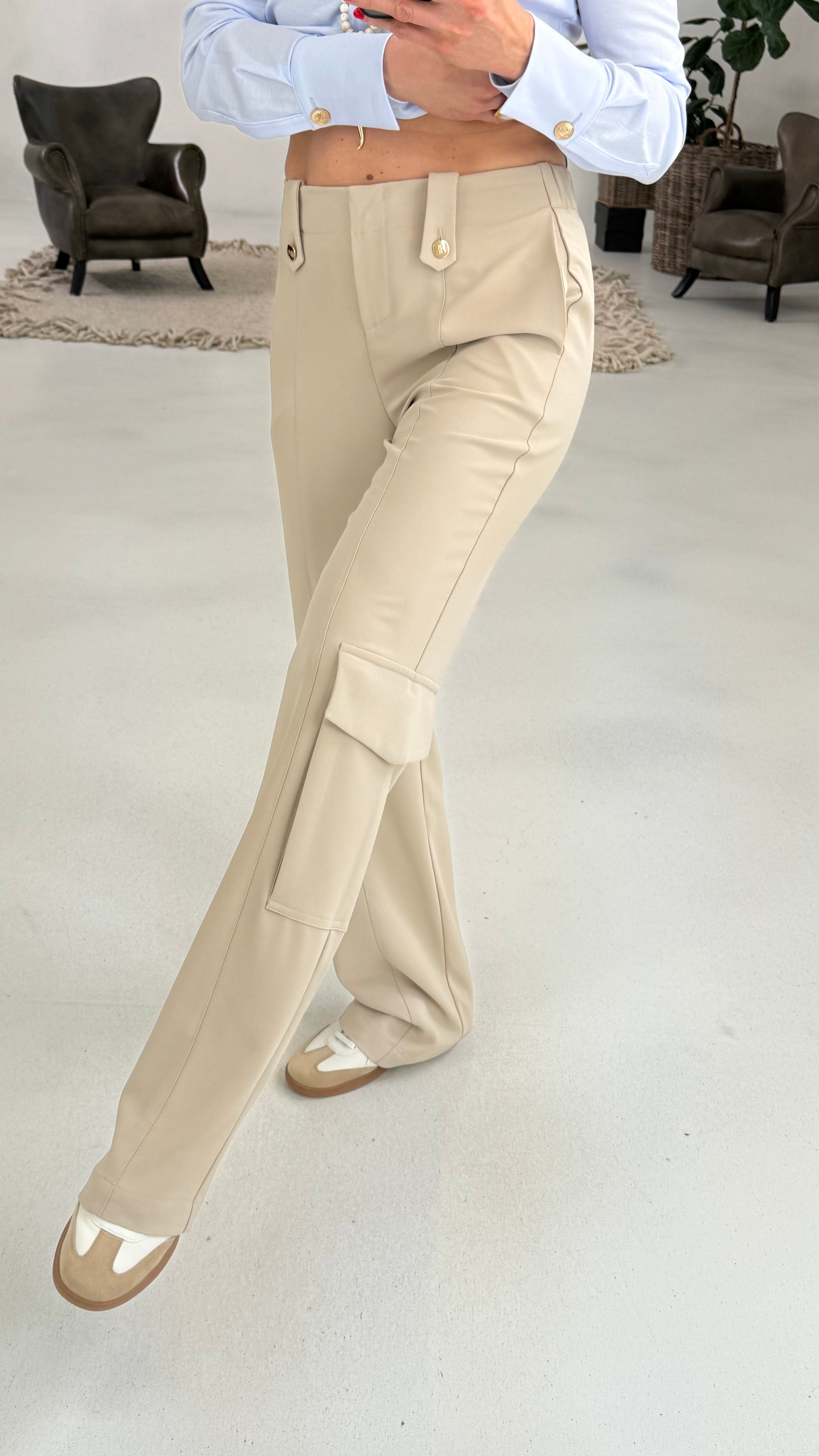 807 P25 BEIGE PALAZZO CARGO IN CADY