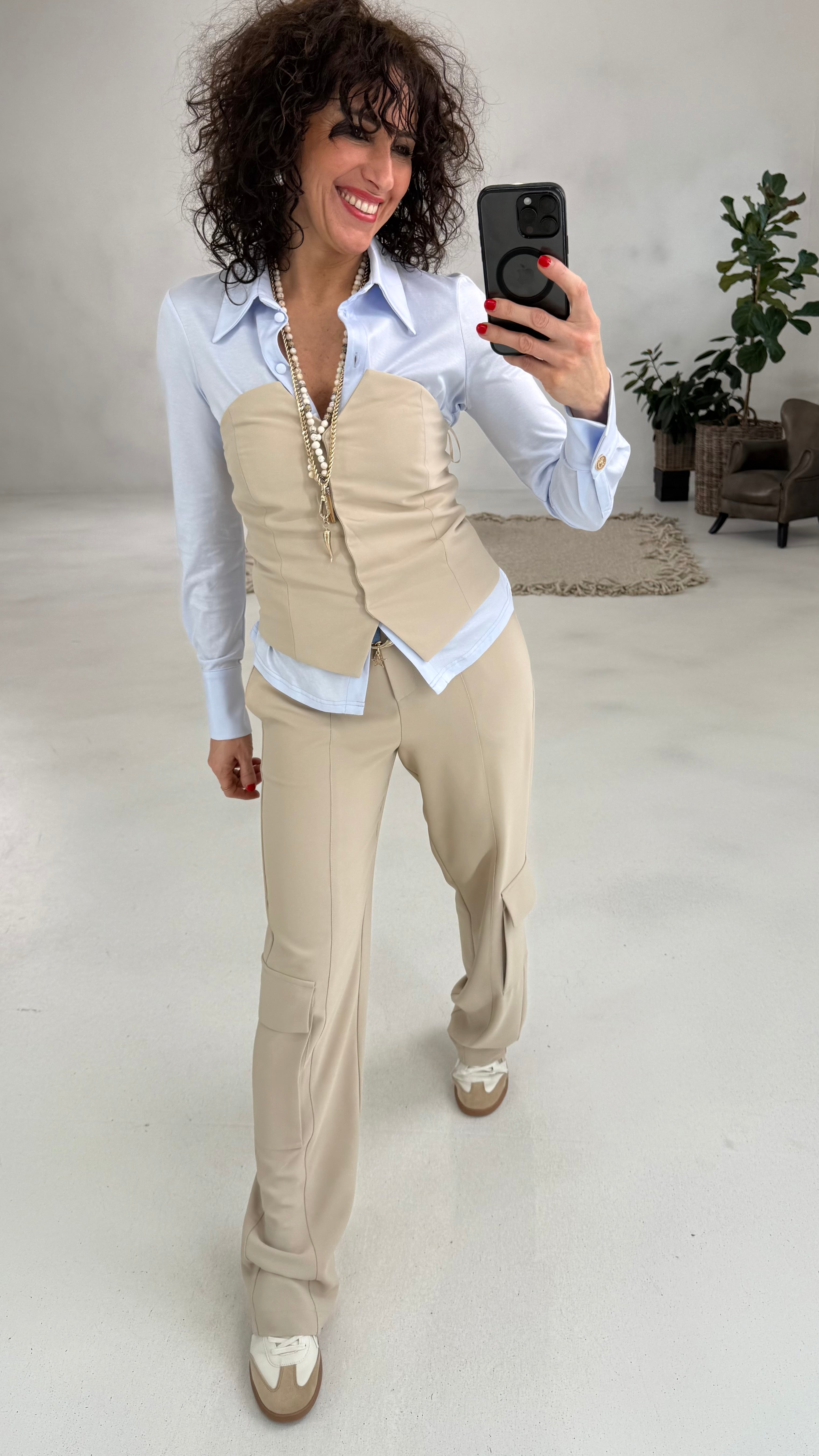 807 P25 BEIGE PALAZZO CARGO IN CADY