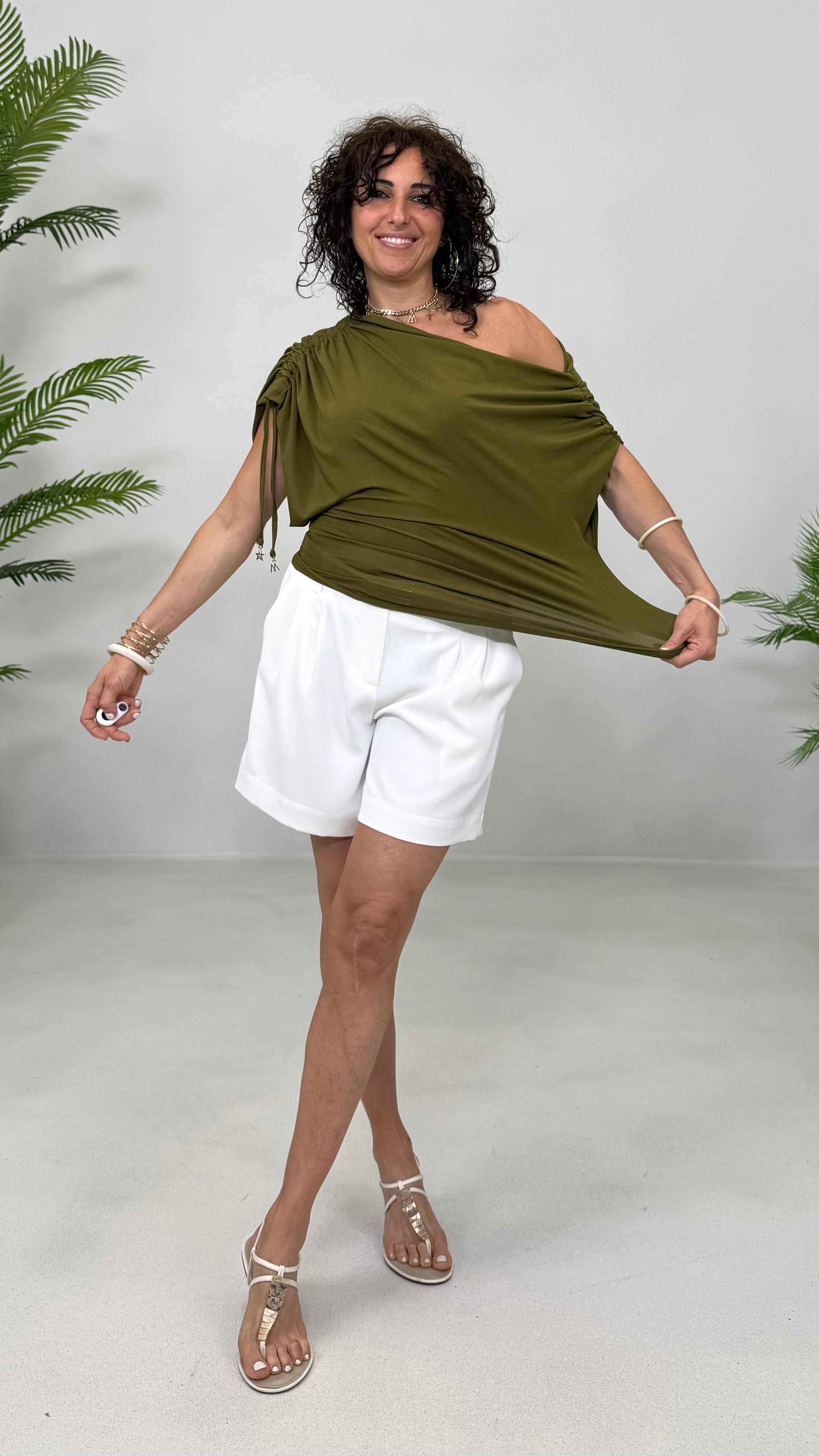 MAGLIA ASIMMETRICA IN JERSEY LYOCELL ELASTICO CON COULISSE