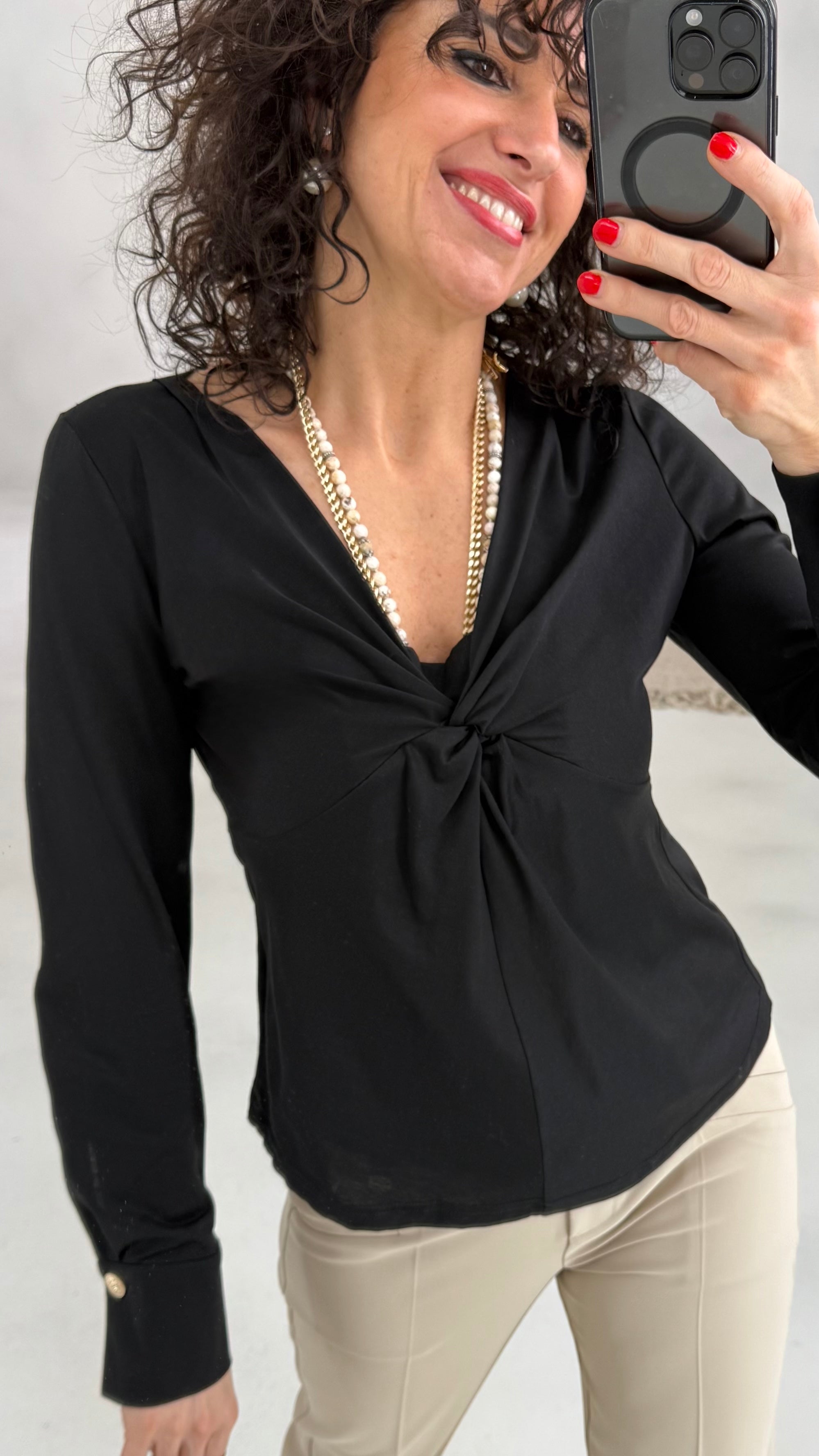 612 P25 NERO CAMICIA CON NODO IN COTONE MODAL