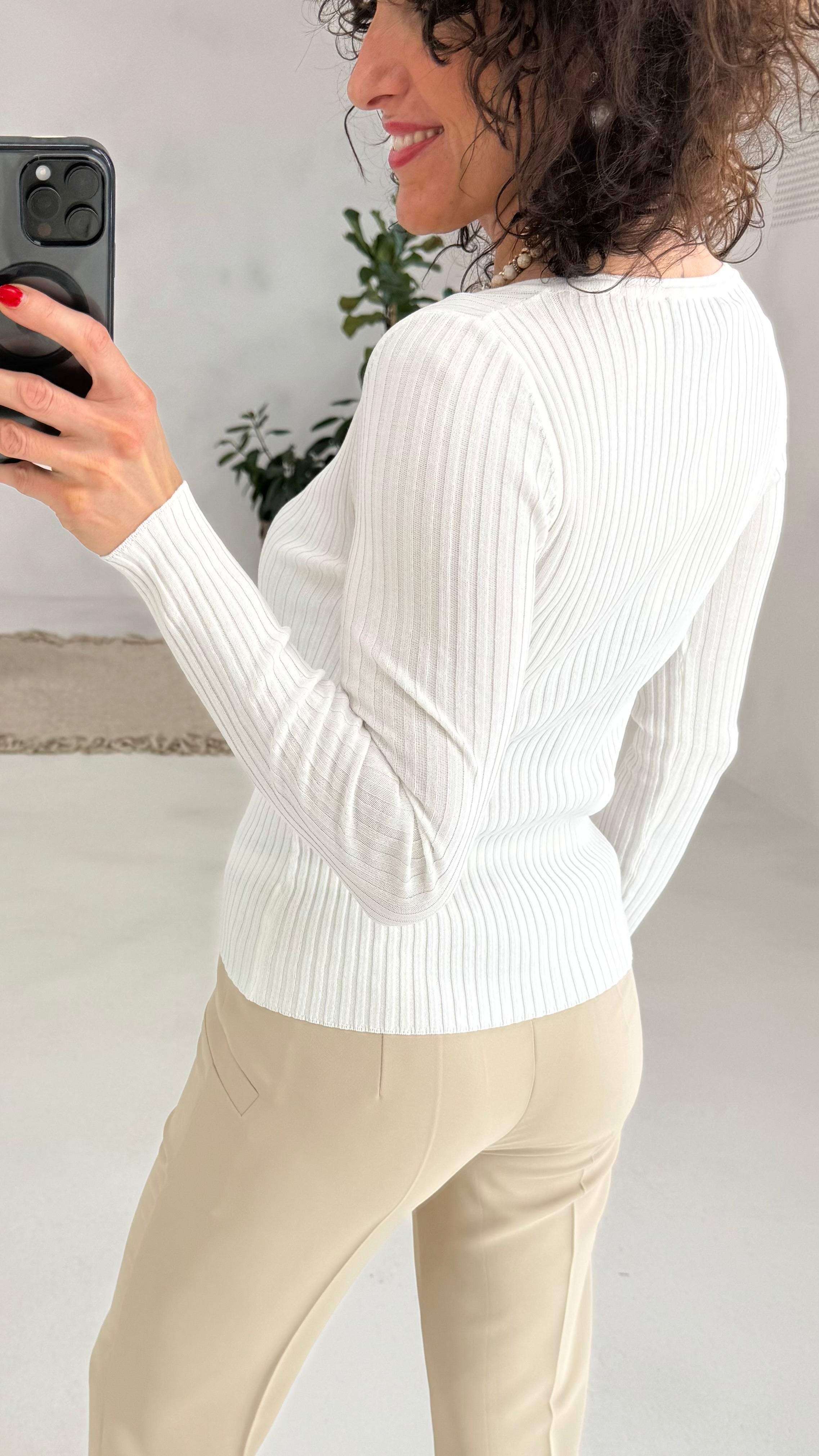 102 P25 BIANCO MAGLIA SERAFINO IN VISCOSA ELASTICA A COSTINE