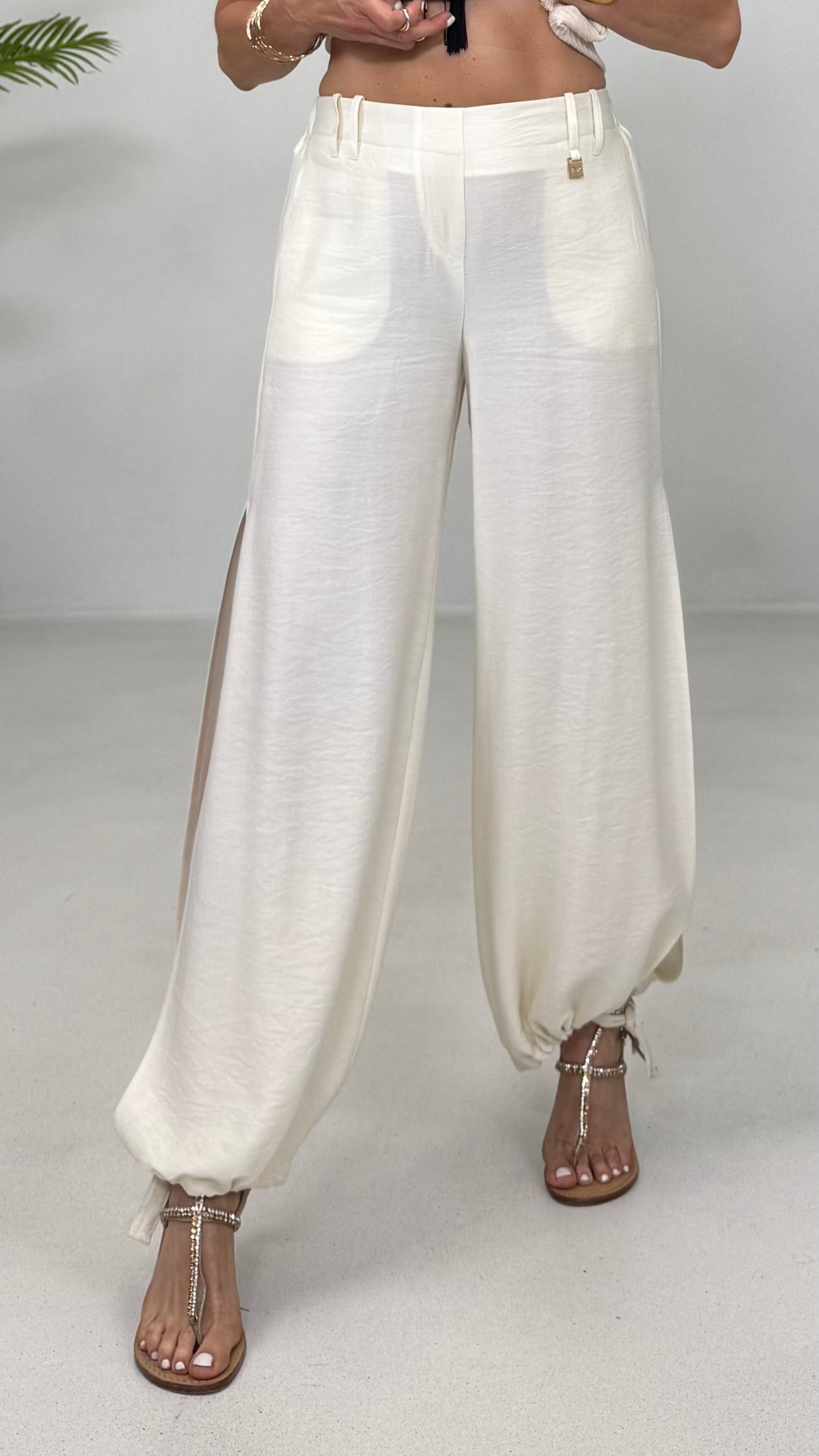 PANTALONE ODALISCA CON SPACCHI IN VISCOSA CRASH