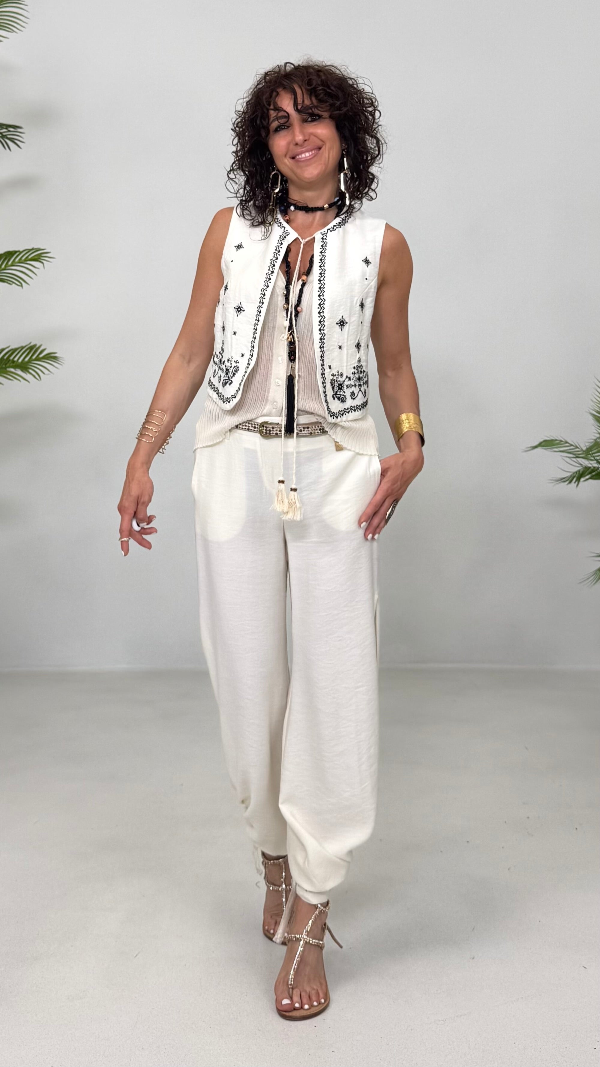 PANTALONE ODALISCA CON SPACCHI IN VISCOSA CRASH