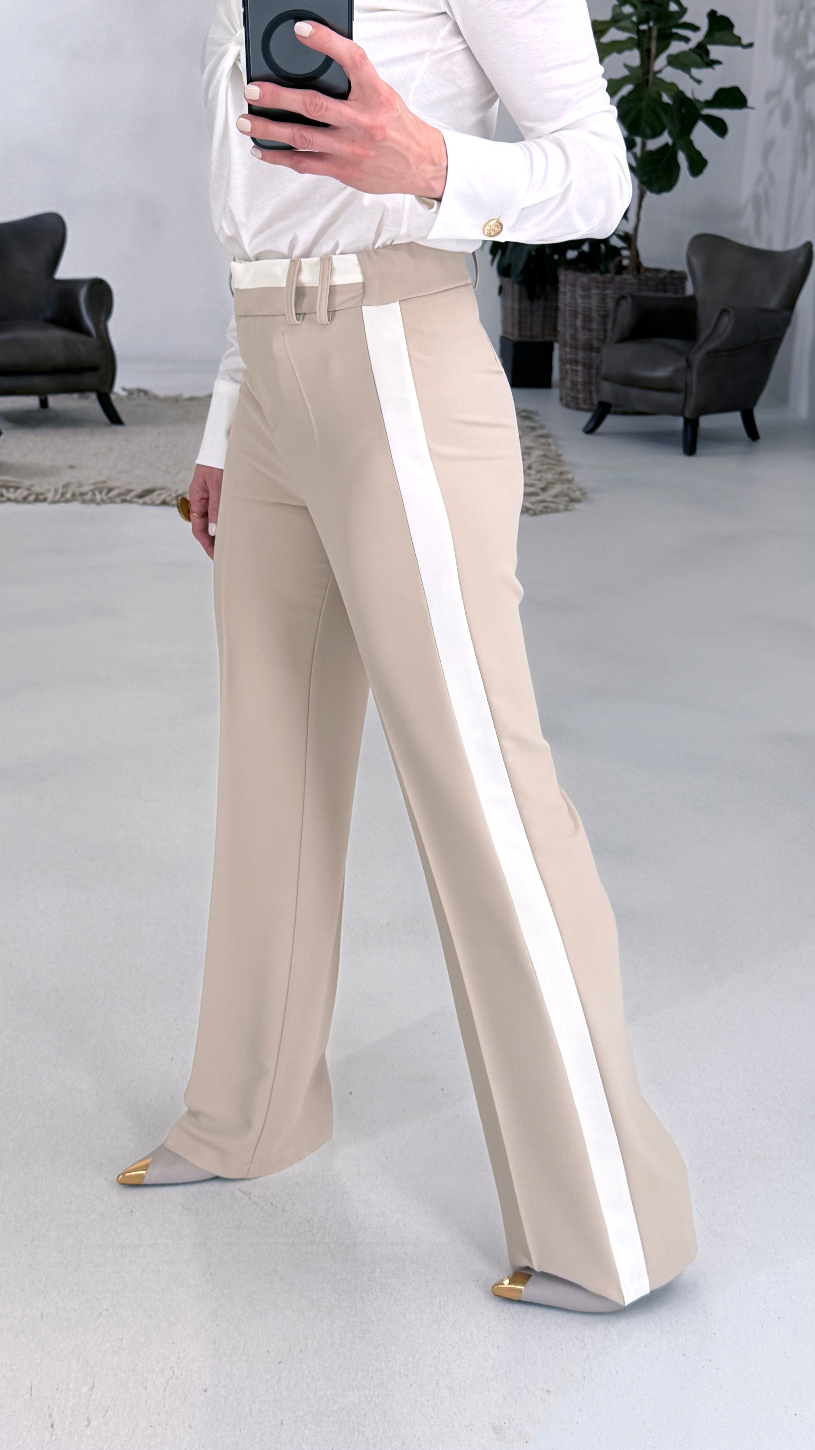 806 P25 BEIGE PALAZZO CON BANDA LATERALE IN CADY