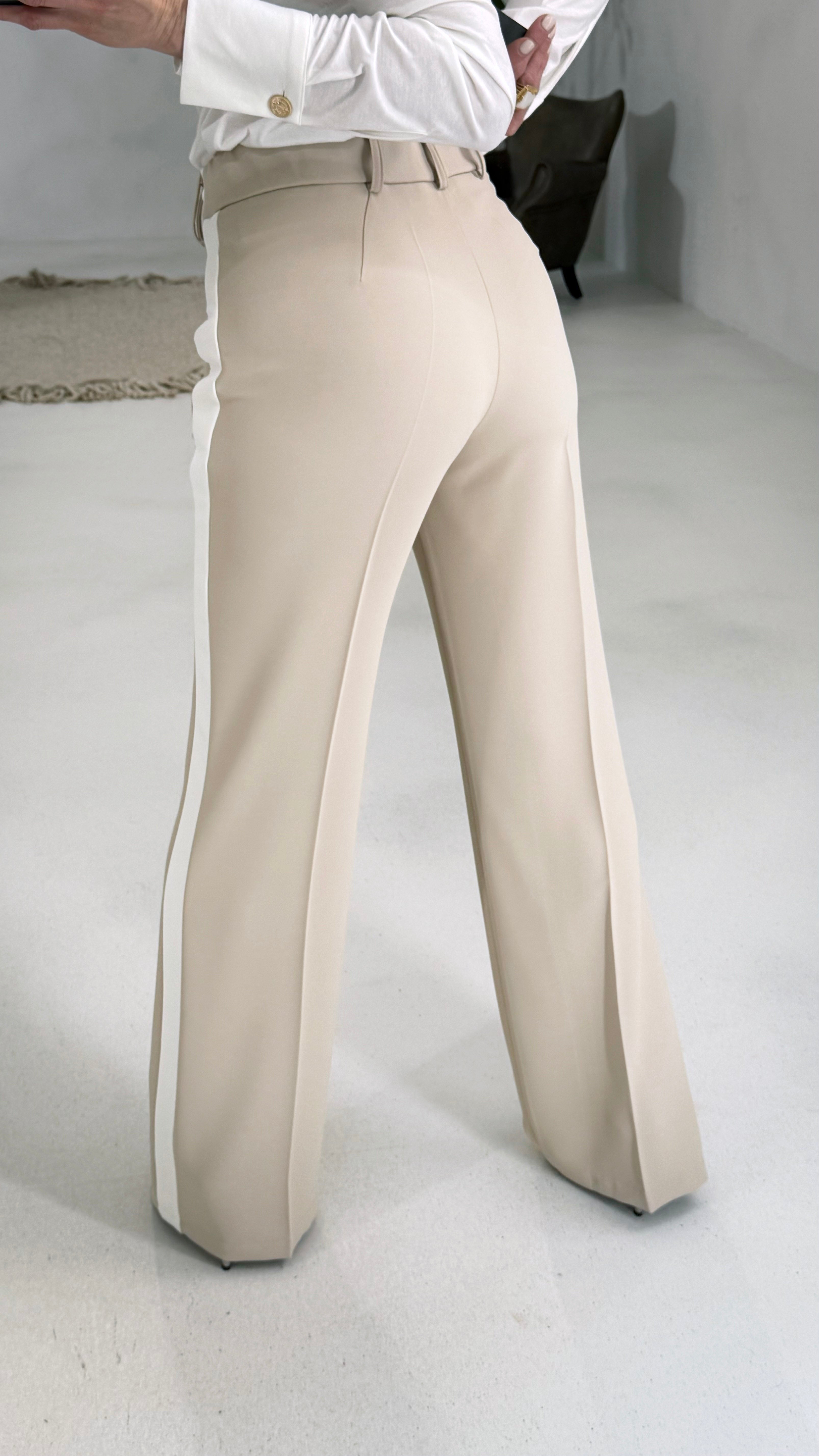 806 P25 BEIGE PALAZZO CON BANDA LATERALE IN CADY