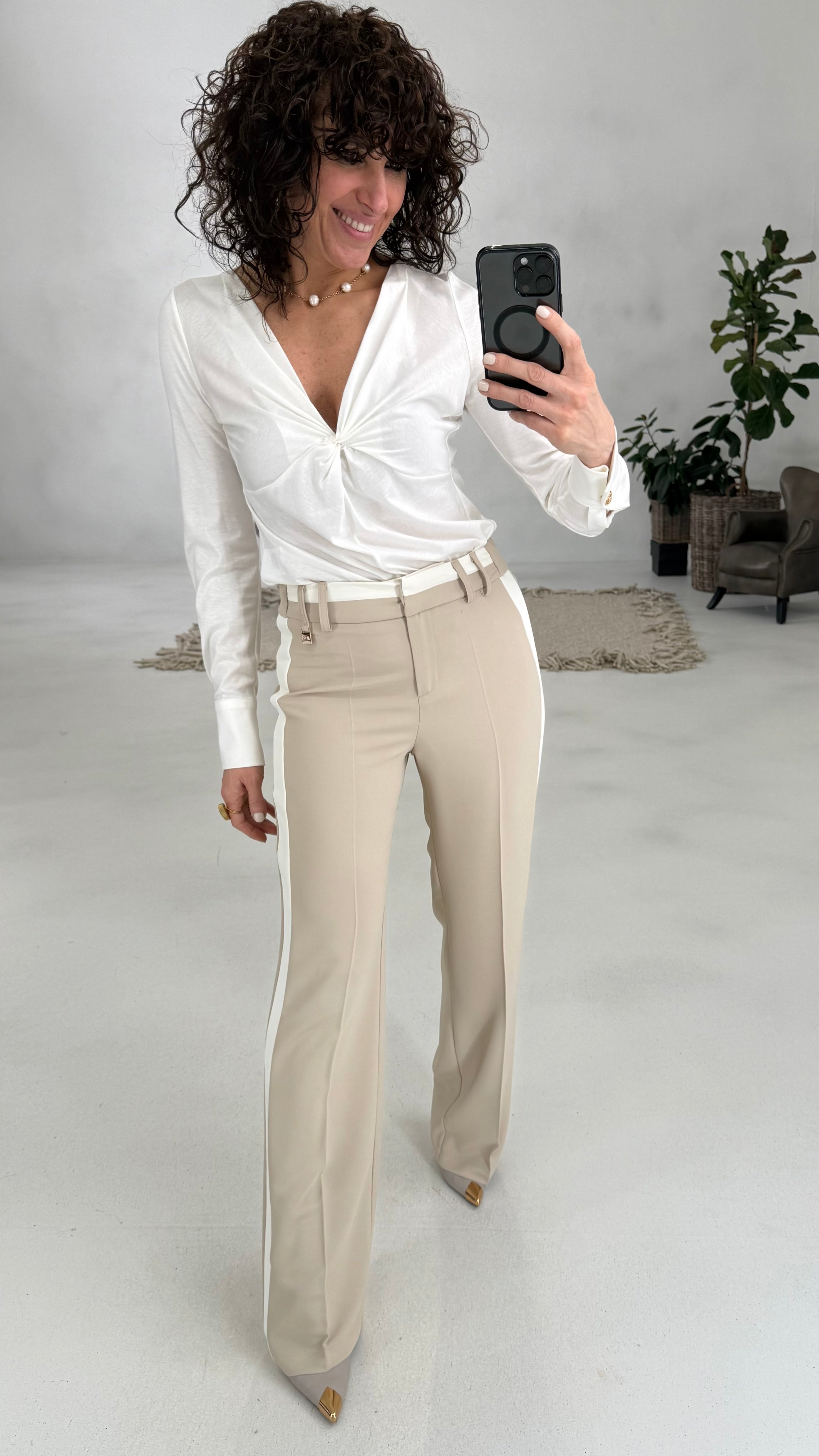 806 P25 BEIGE PALAZZO CON BANDA LATERALE IN CADY
