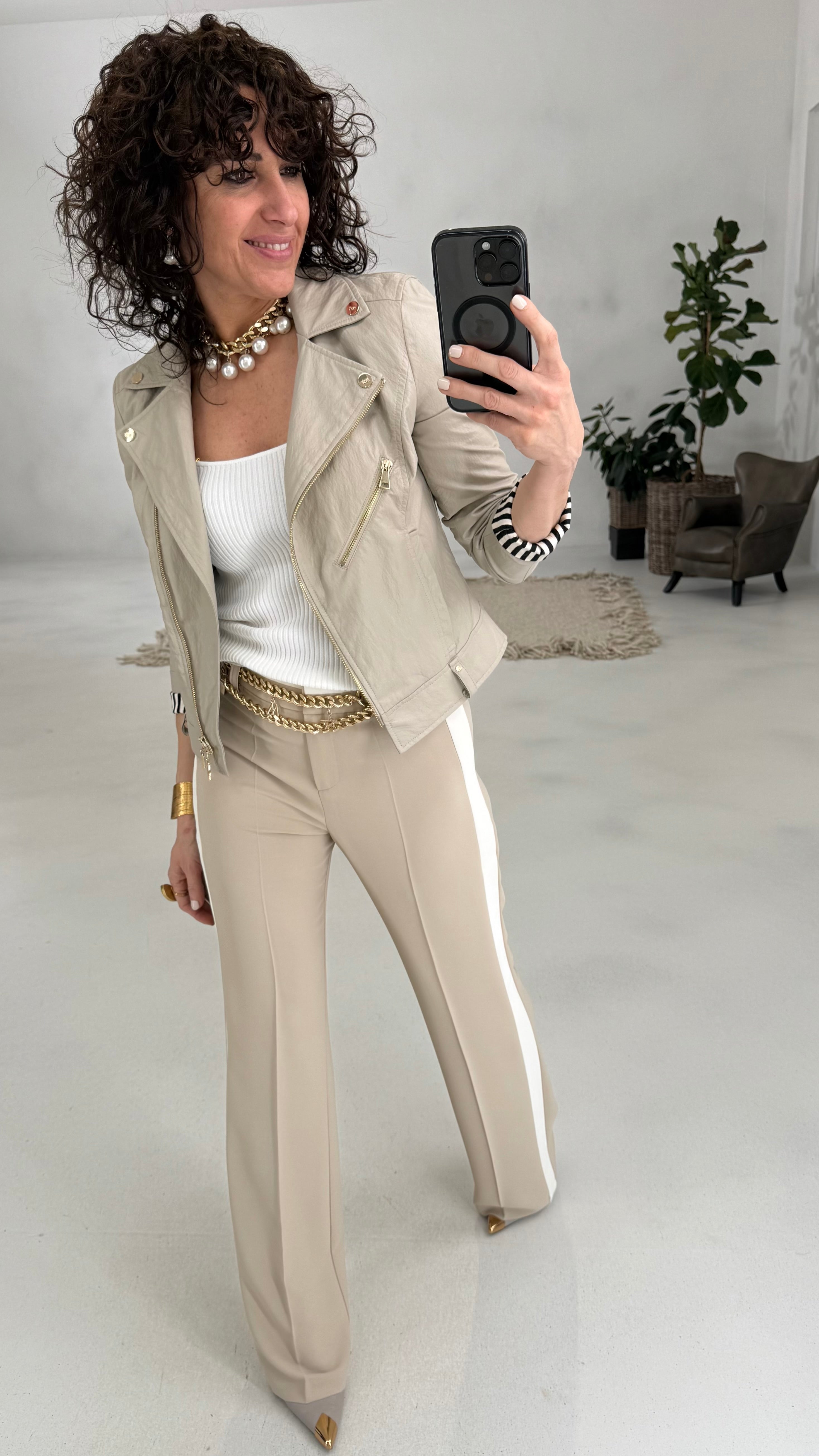 806 P25 BEIGE PALAZZO CON BANDA LATERALE IN CADY