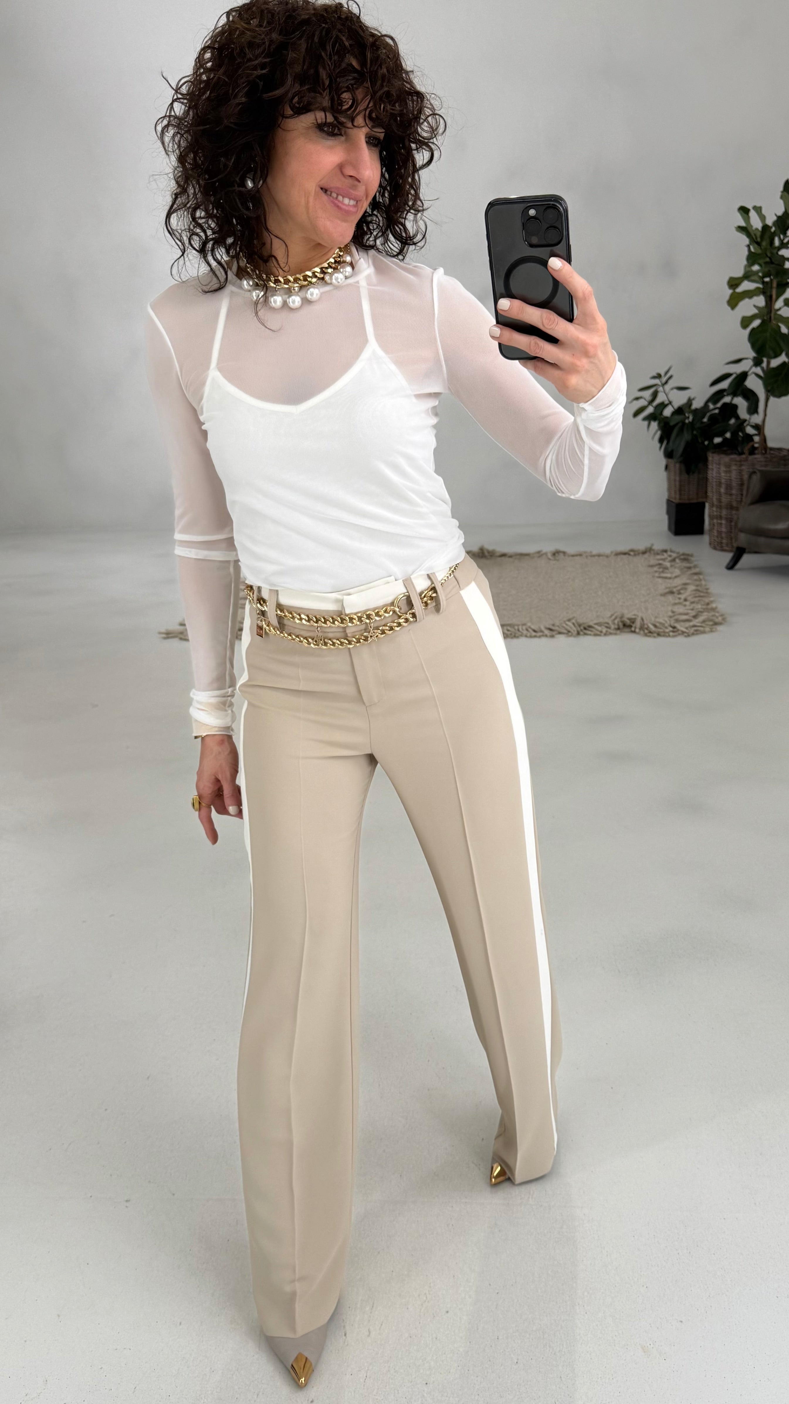 806 P25 BEIGE PALAZZO CON BANDA LATERALE IN CADY