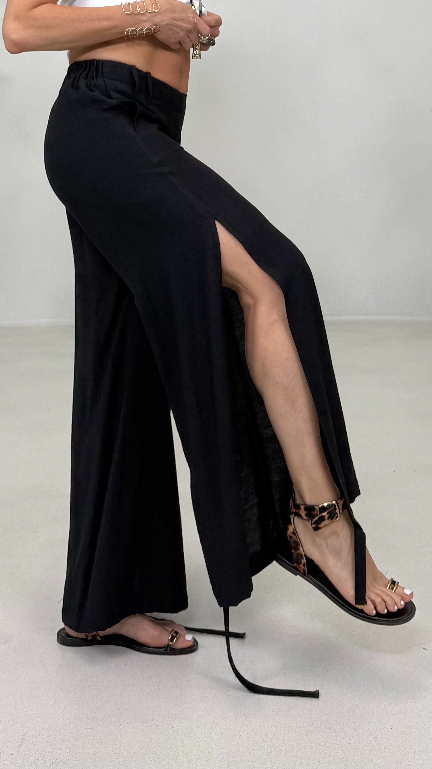 PANTALONE ODALISCA CON SPACCHI IN VISCOSA CRASH