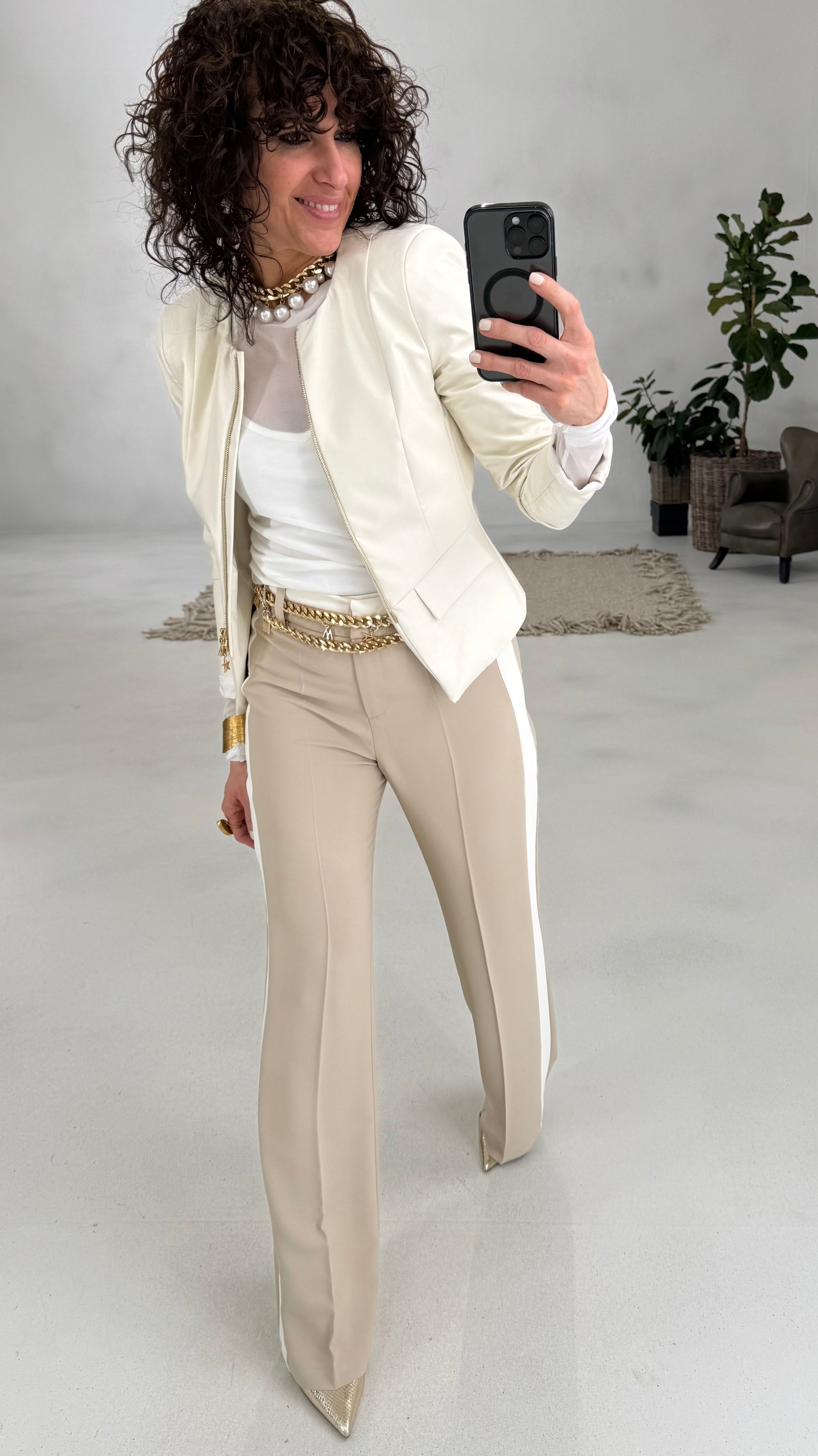 806 P25 BEIGE PALAZZO CON BANDA LATERALE IN CADY