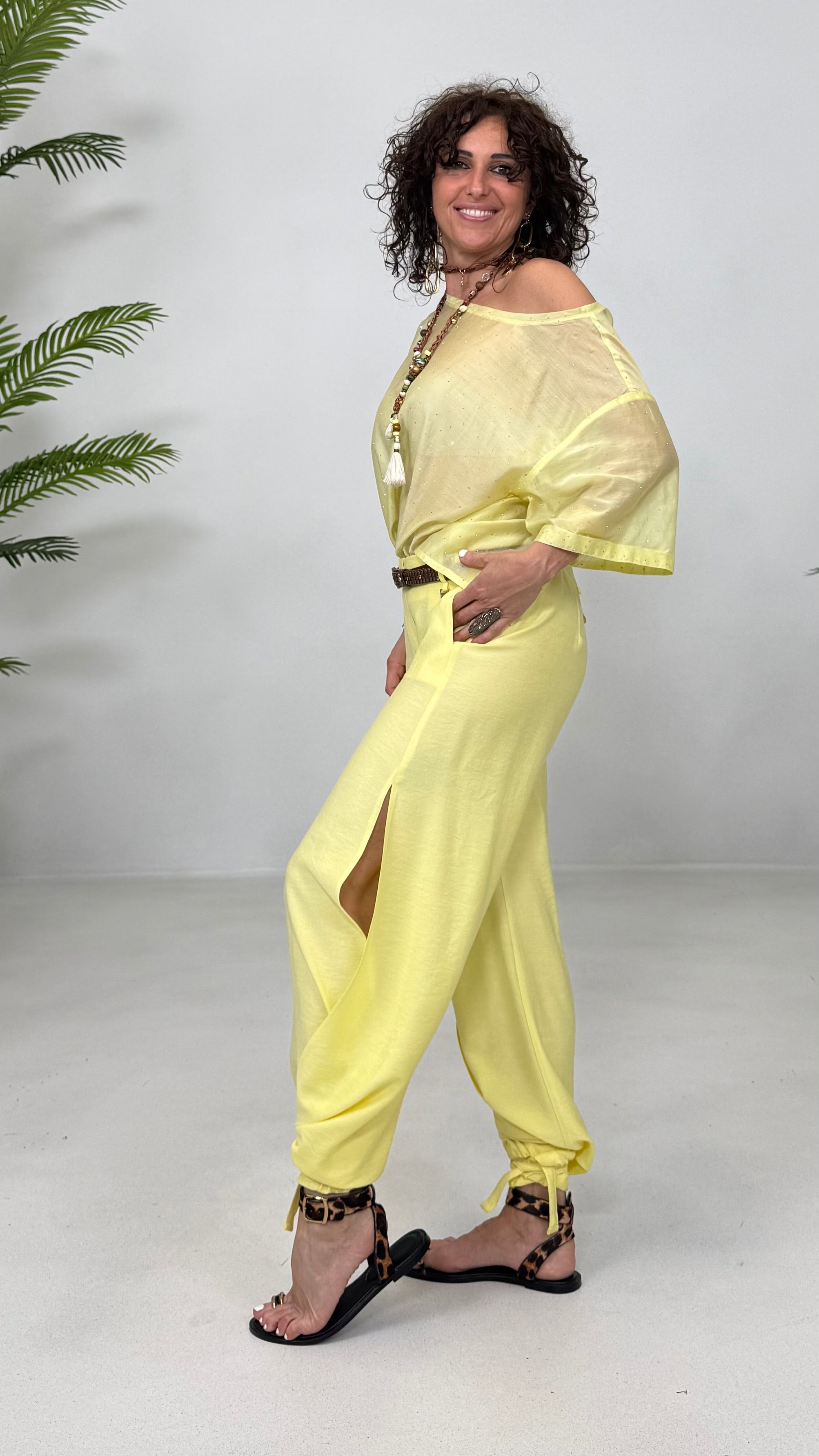 PANTALONE ODALISCA CON SPACCHI IN VISCOSA CRASH