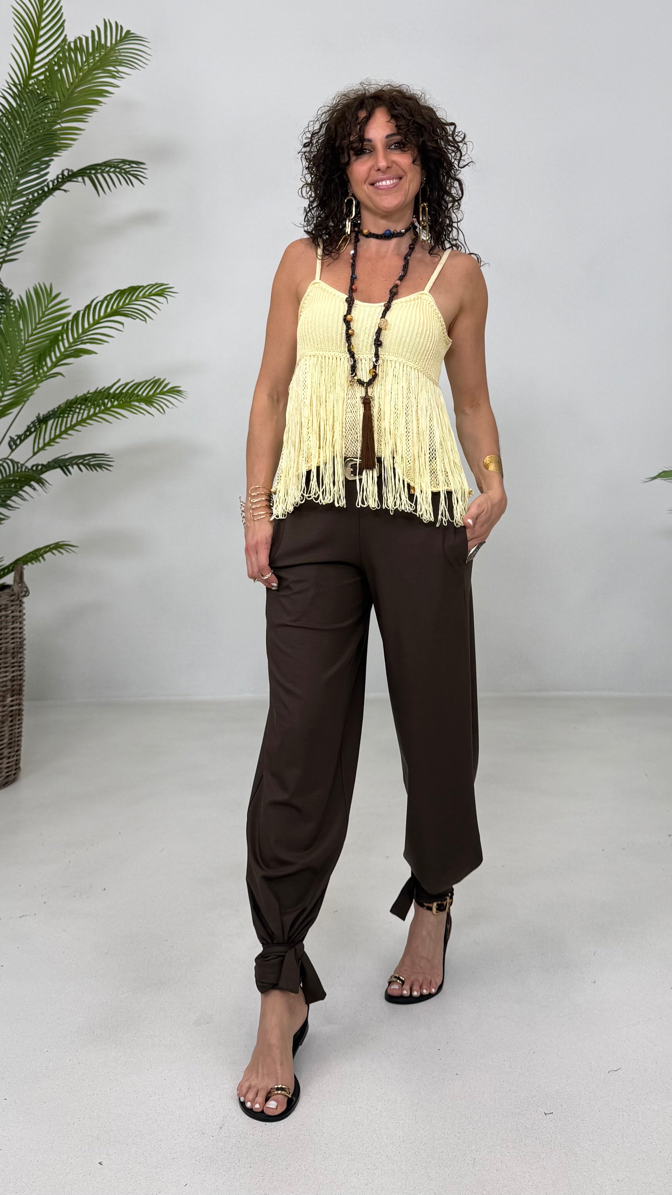 PANTALONE LACCI AL FONDO IN JERSEY LYOCELL ELASTICO
