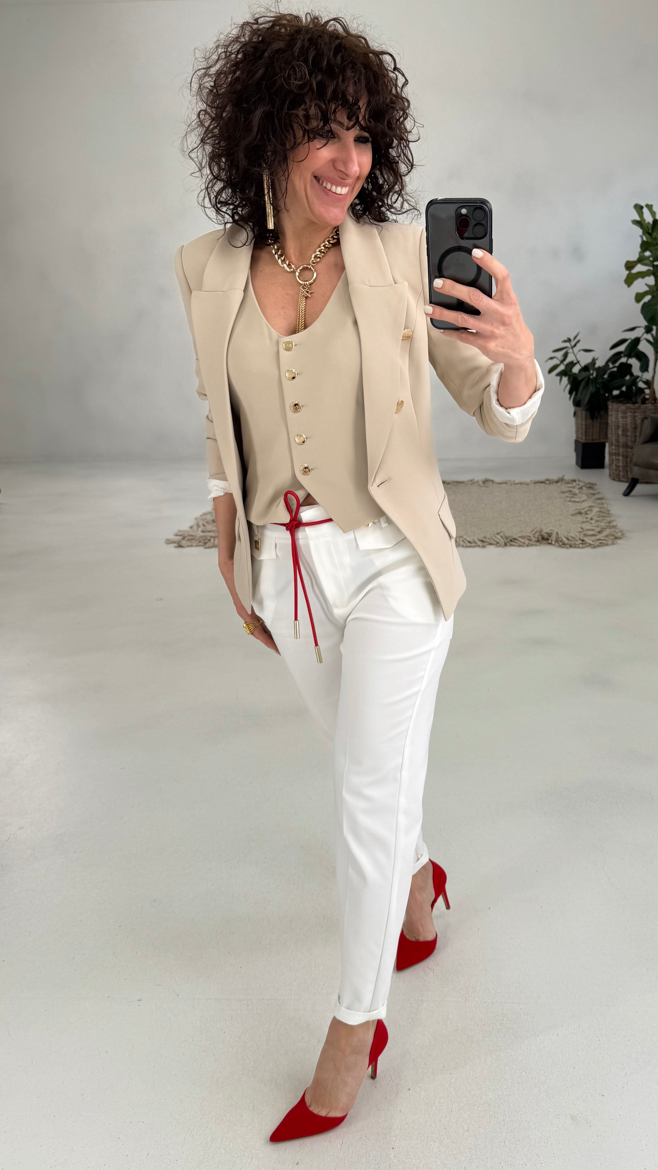 505 P25 BEIGE GILET CON SCOLLO AMERICANA IN CADY