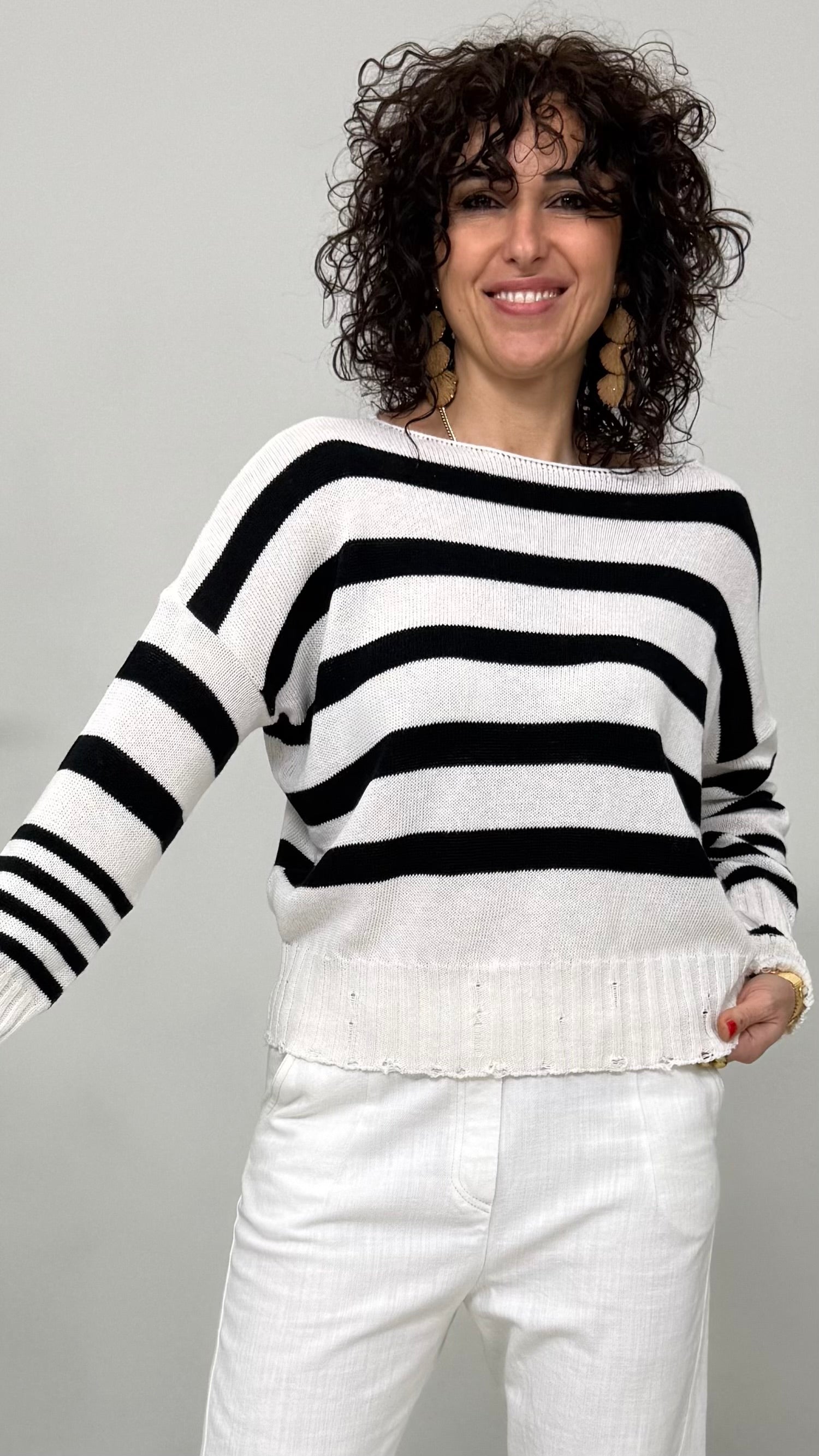 MAGLIA A RIGHE IN COTONE CON ROTTURE