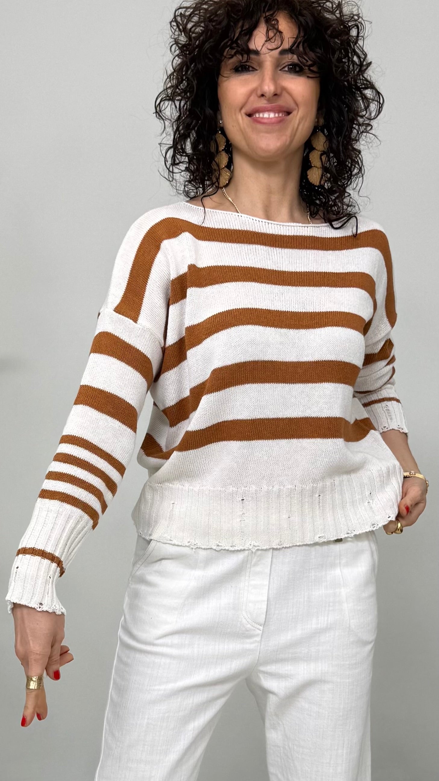 MAGLIA A RIGHE IN COTONE CON ROTTURE