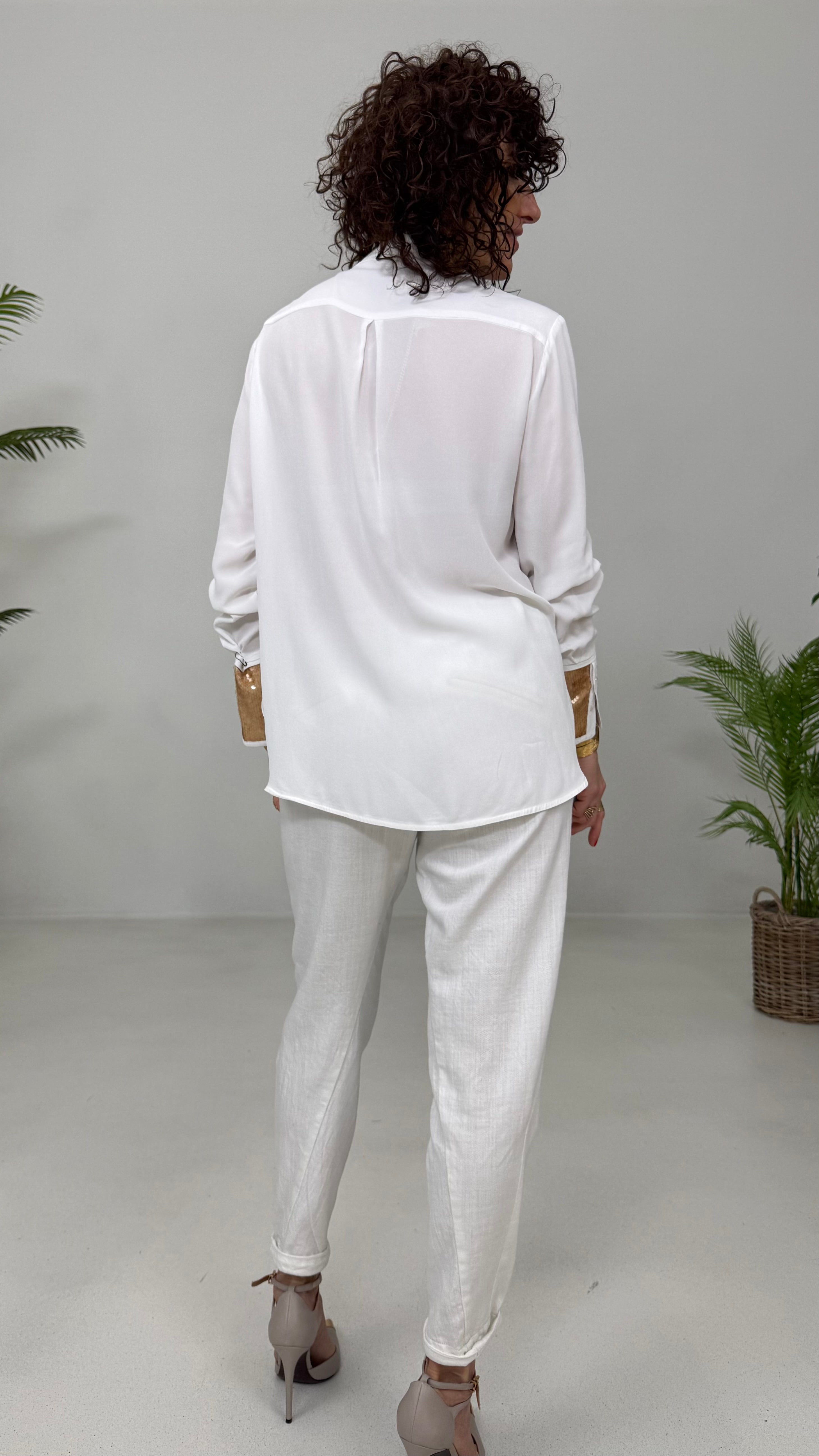 CAMICIA IN GEORGETTE VISCOSA CON DETTAGLI PAILLETTES