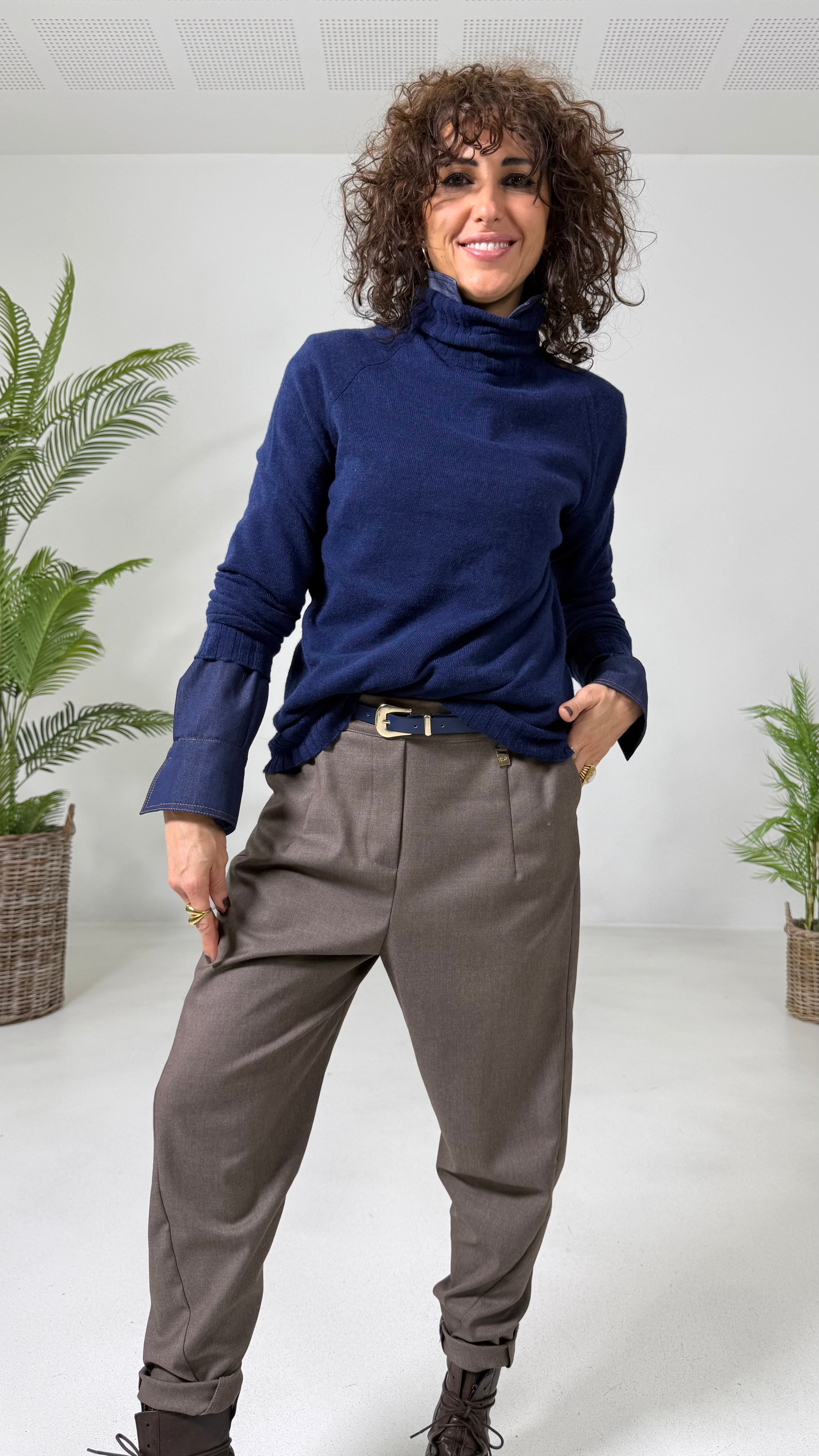 MAGLIA BASIC COLLO ALTO IN MISTO CASHMERE