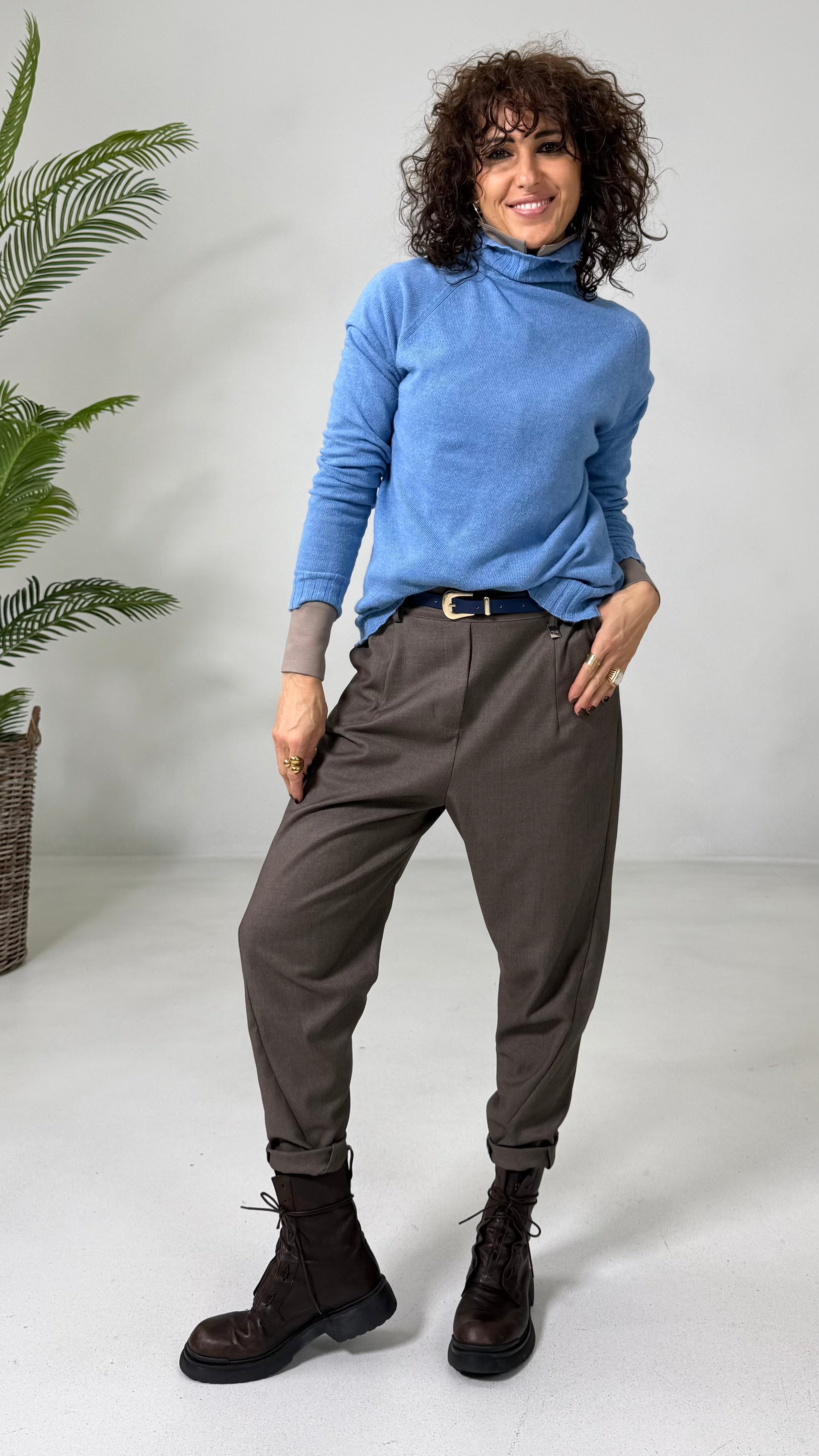 BAGGY CAVALLO BASSO IN FLANELLA PETTINATA