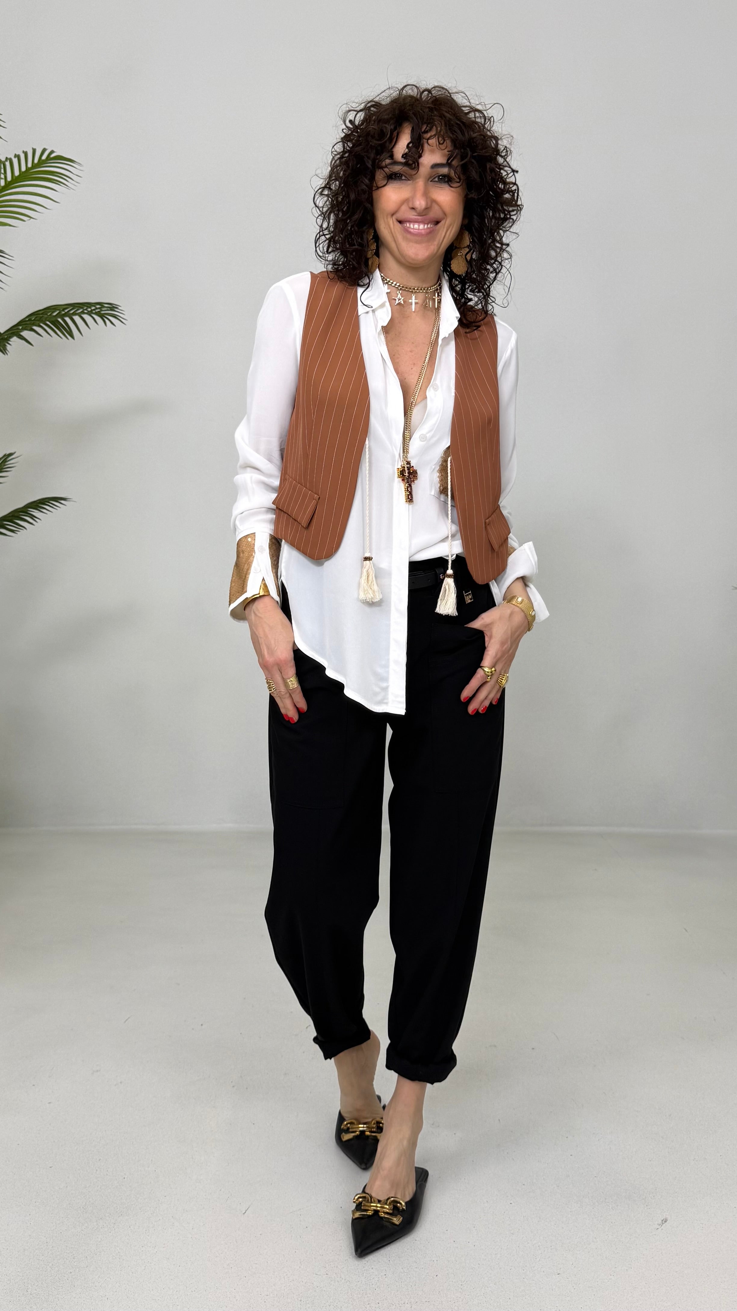 CAMICIA IN GEORGETTE VISCOSA CON DETTAGLI PAILLETTES