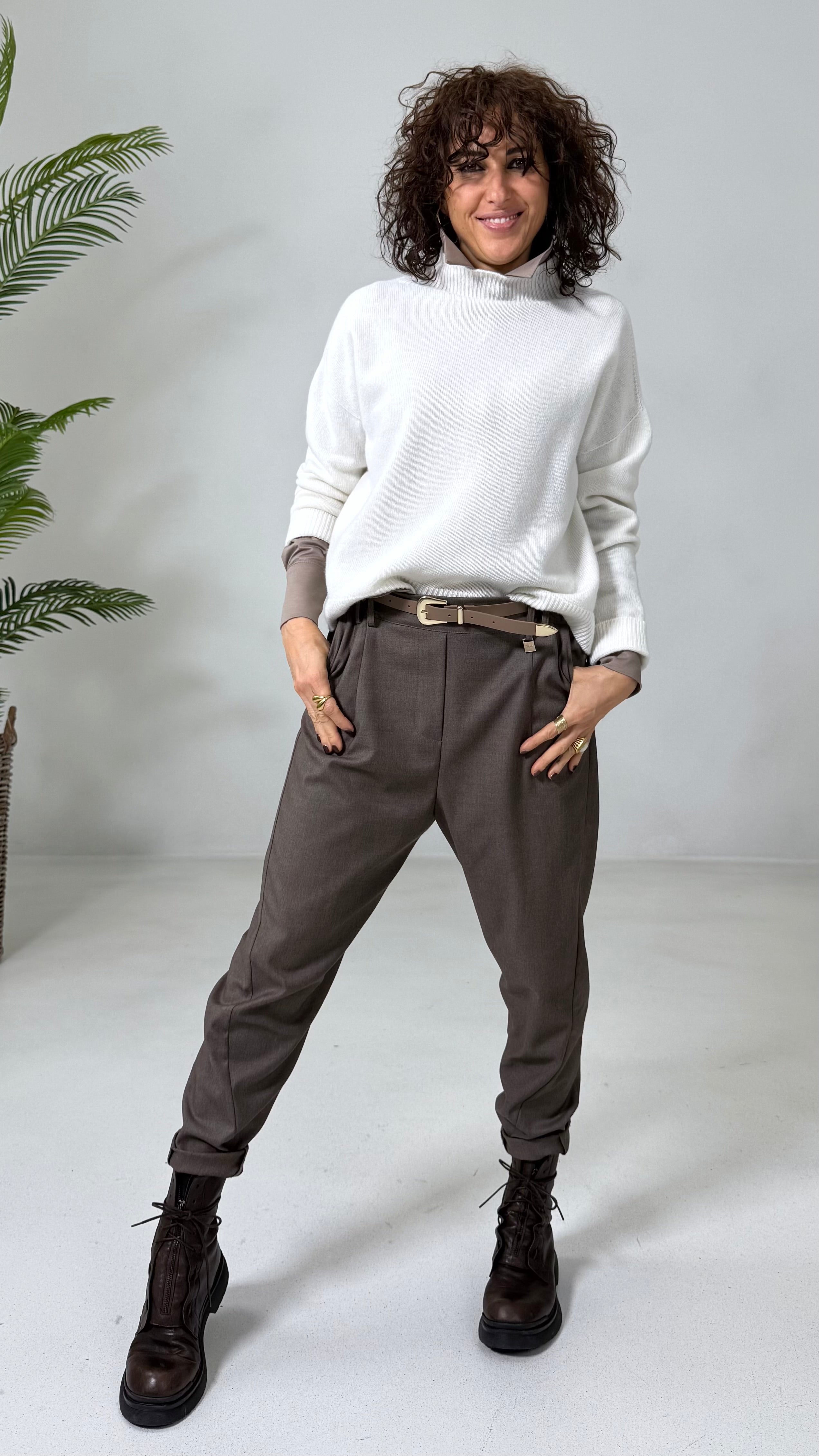 BAGGY CAVALLO BASSO IN FLANELLA PETTINATA