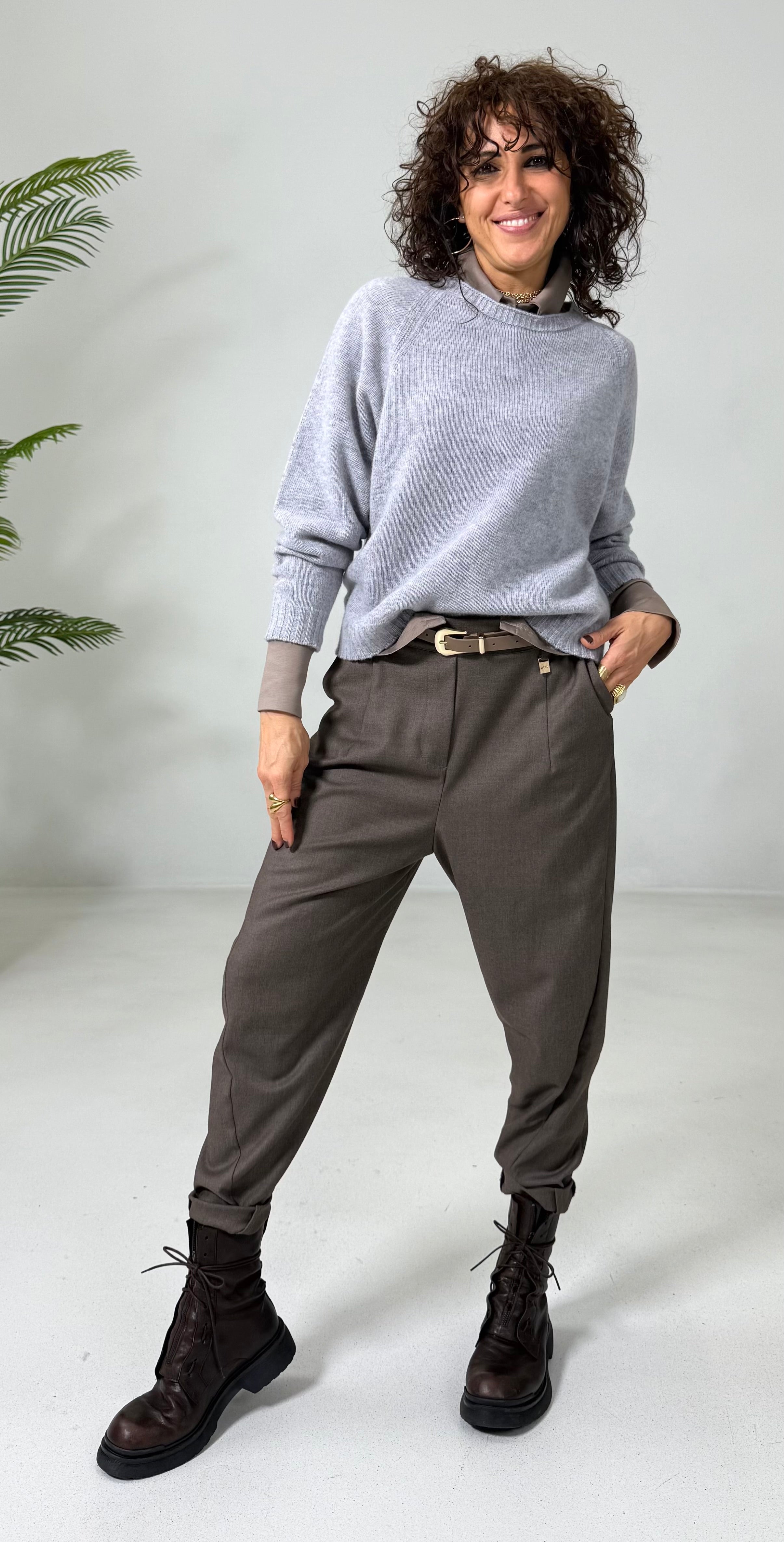 BAGGY CAVALLO BASSO IN FLANELLA PETTINATA