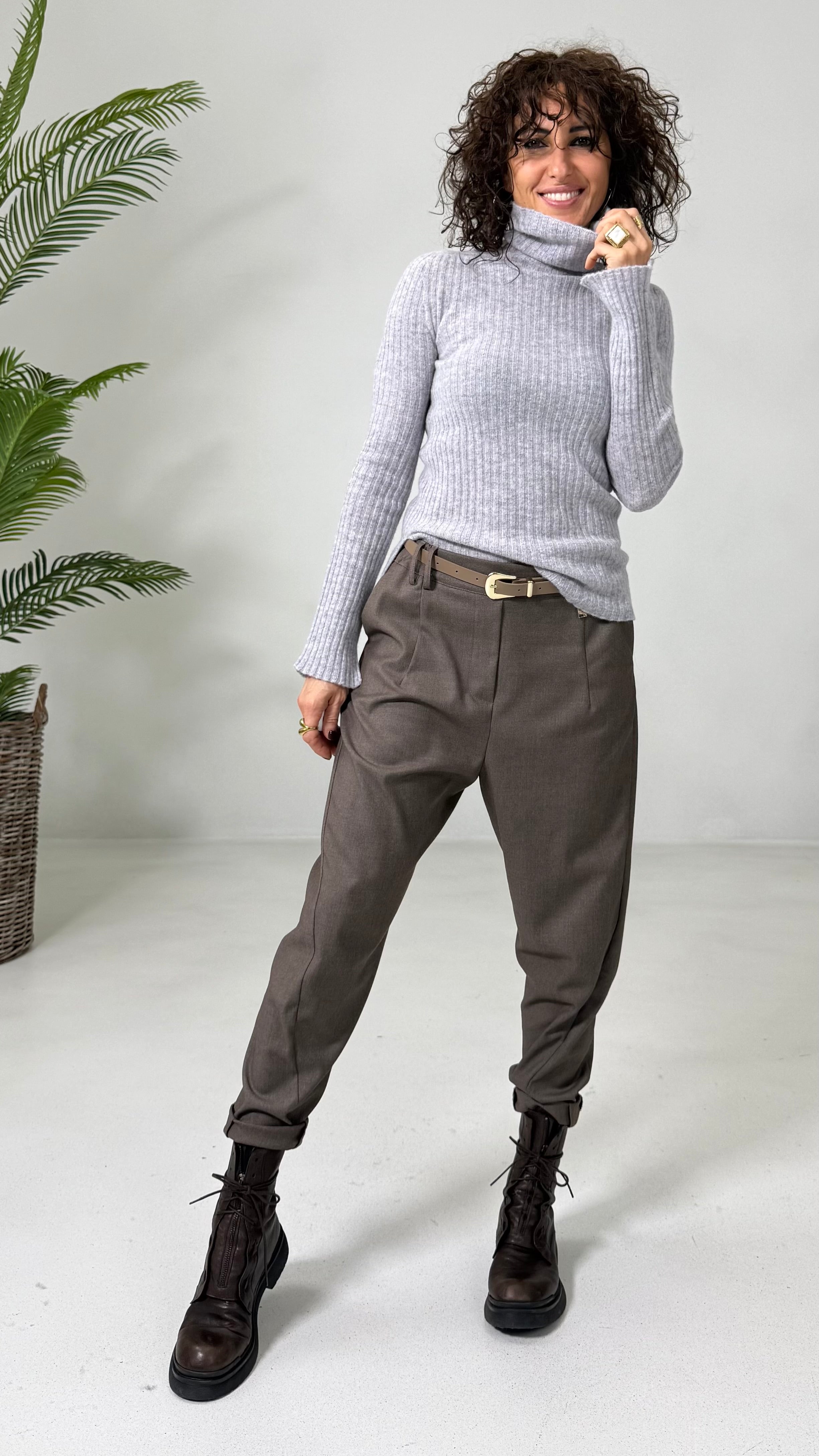 BAGGY CAVALLO BASSO IN FLANELLA PETTINATA