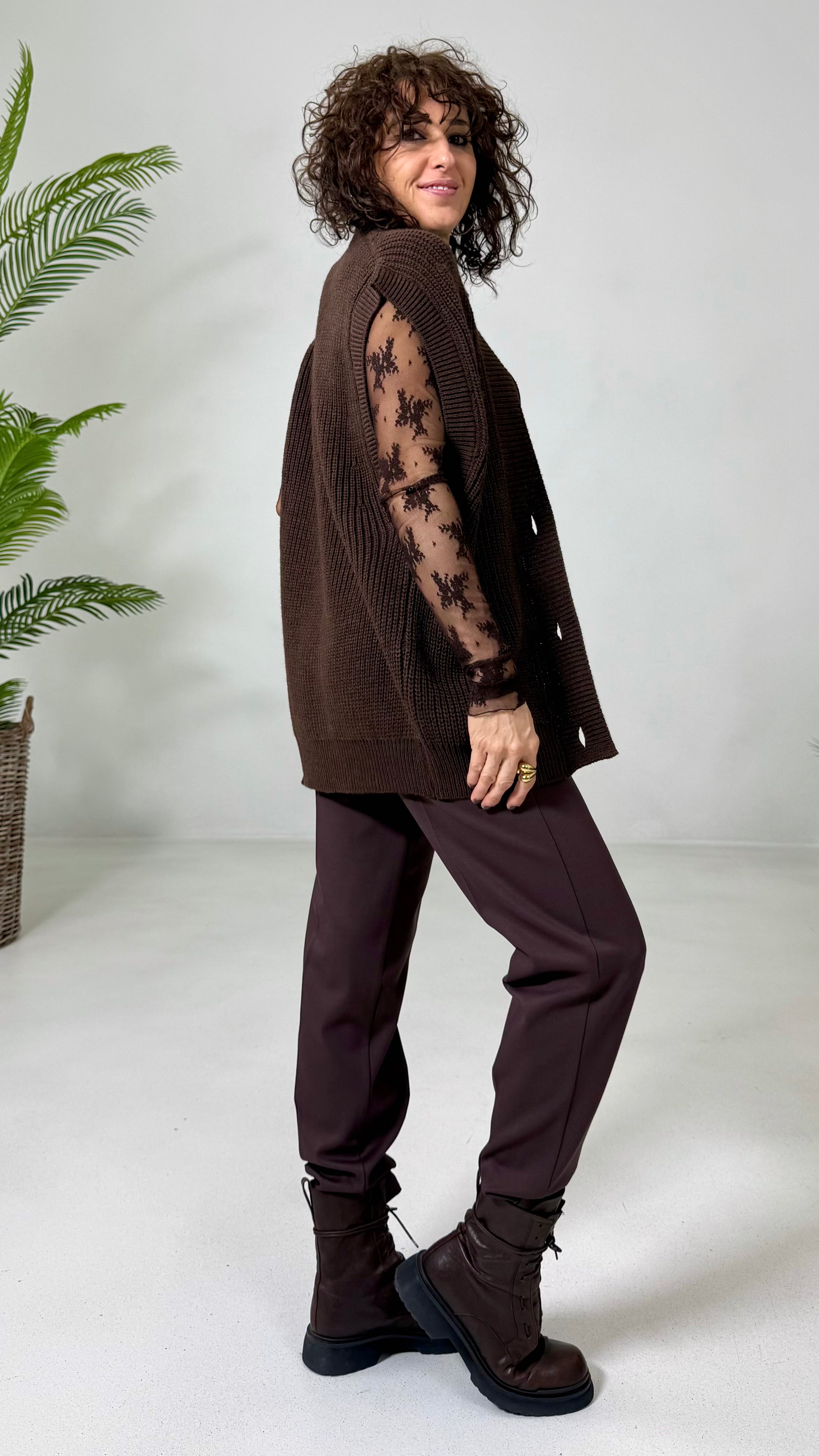 GILET LUNGO IN MISTO LANA E ALPACA