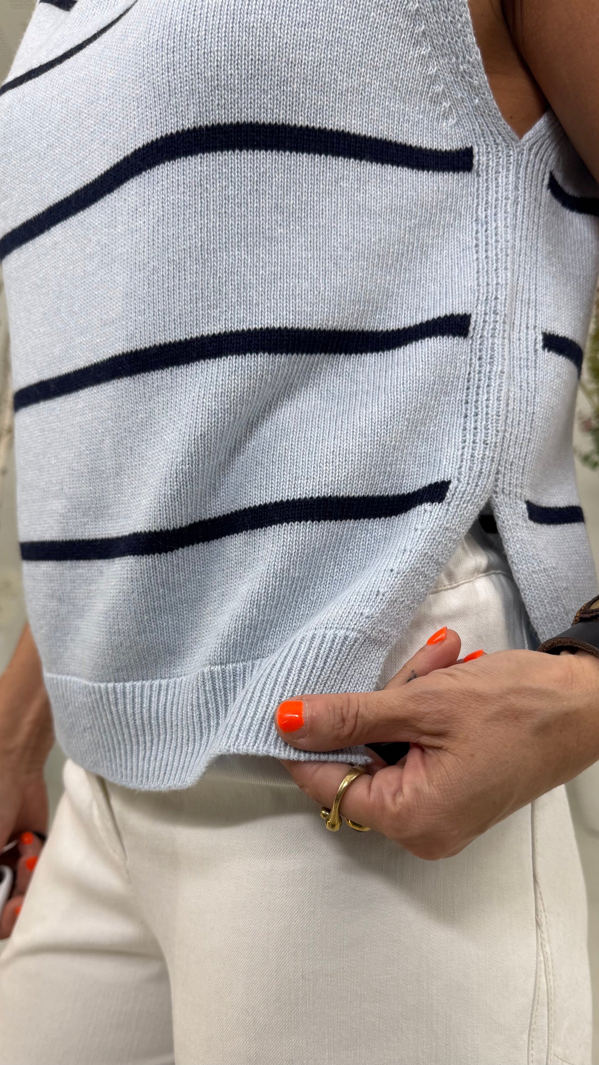 GILET A RIGHE IN MISTO CASHMERE
